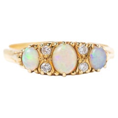 Antique Victorian 18ct Gold Opal & Diamond Trilogy Ring