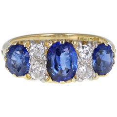 sapphire ri Antique Victorian 18ct Gold Platinum Blue Sapphire Diamond Carved Gallery Set Ri