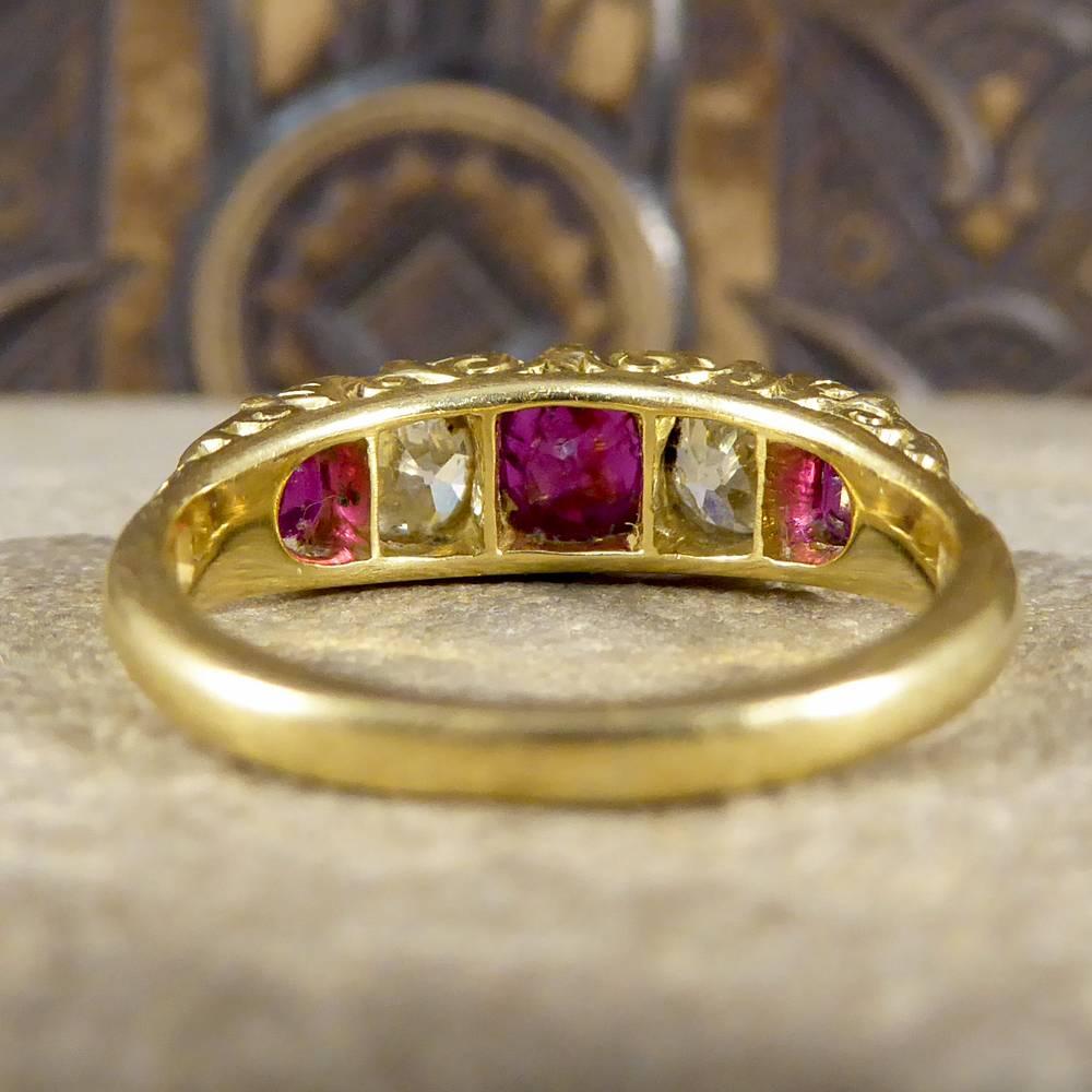 Antique Victorian 18 Carat Gold Ruby and Diamond Five-Stone Ring In Good Condition In Yorkshire, West Yorkshire