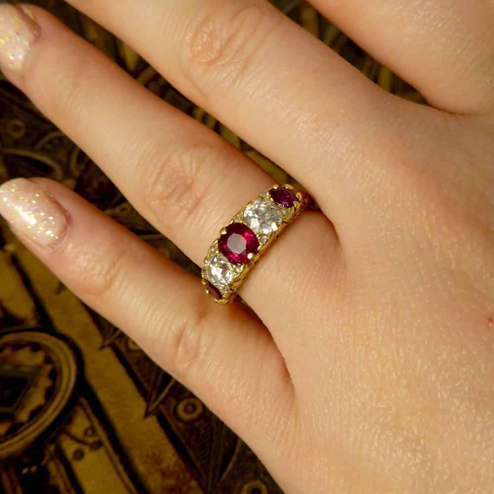 Antique Victorian 18 Carat Gold Ruby and Diamond Five-Stone Ring 2