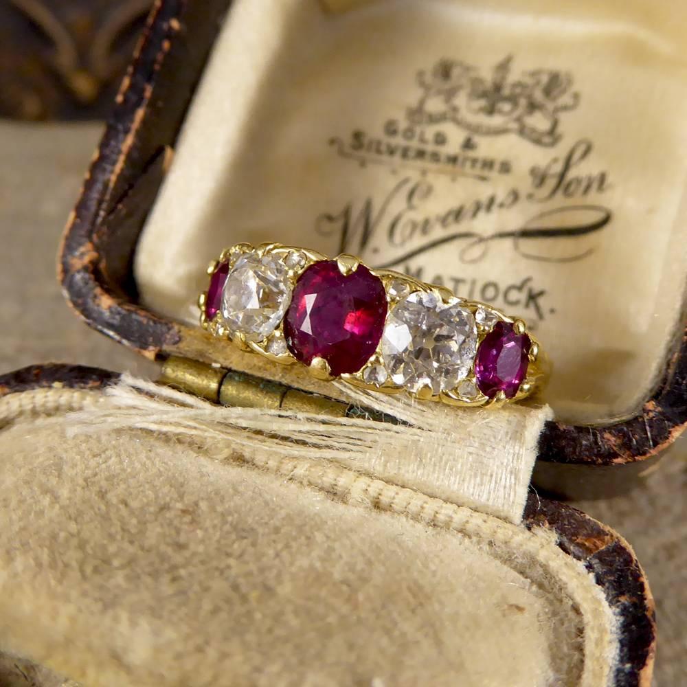 Antique Victorian 18 Carat Gold Ruby and Diamond Five-Stone Ring 3
