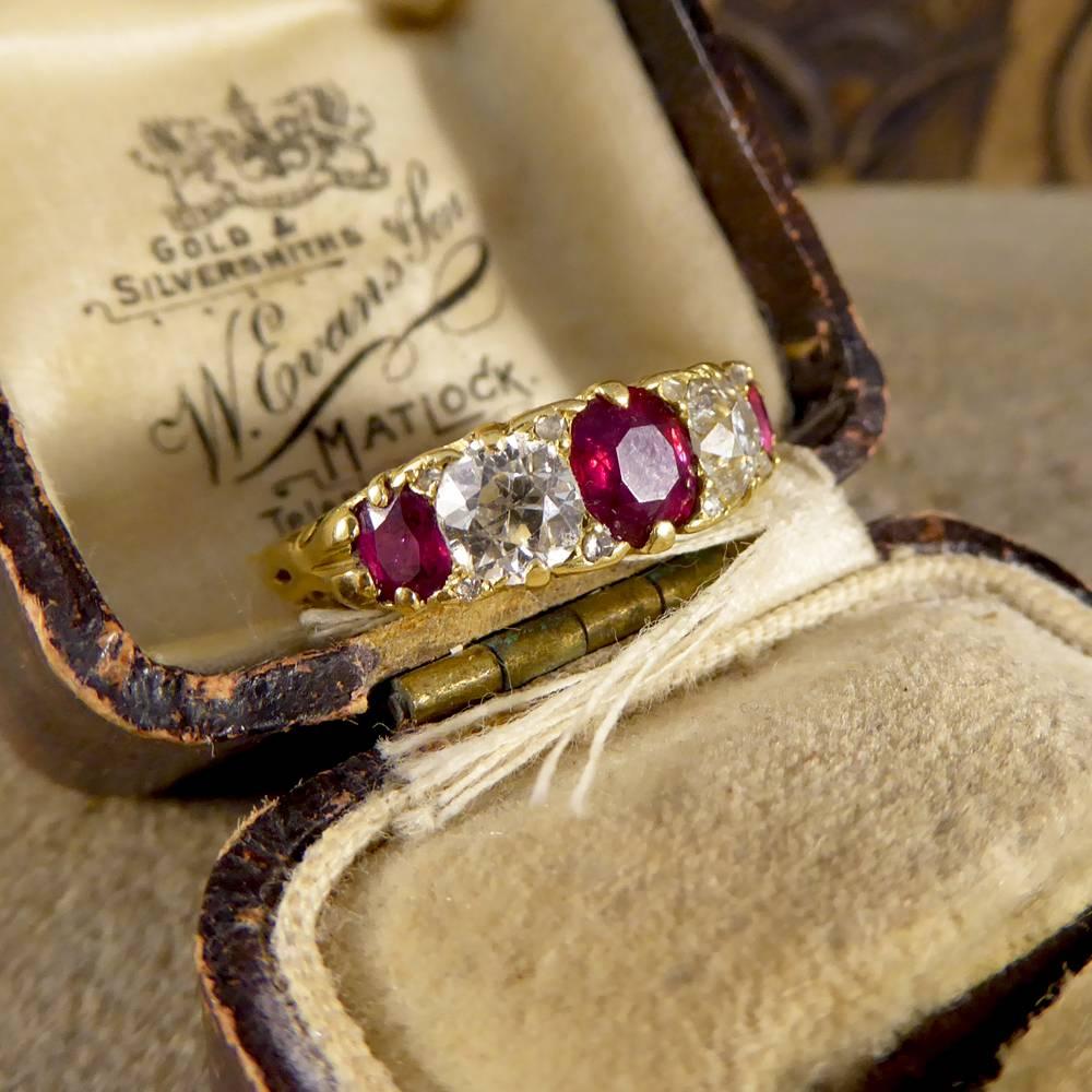 Antique Victorian 18 Carat Gold Ruby and Diamond Five-Stone Ring 4