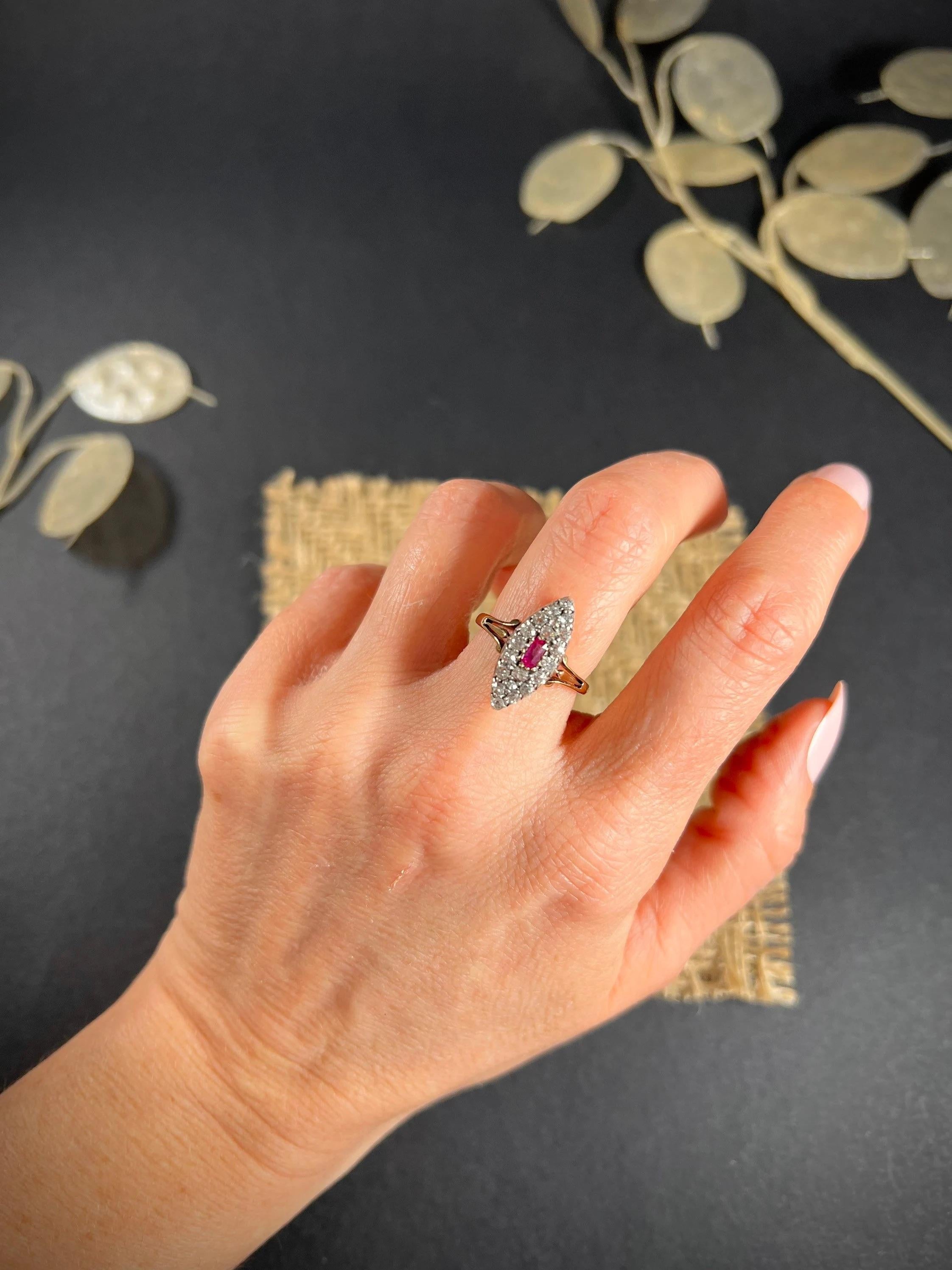 Antique Victorian 18ct Gold Ruby & Diamond Marquise Ring For Sale 2