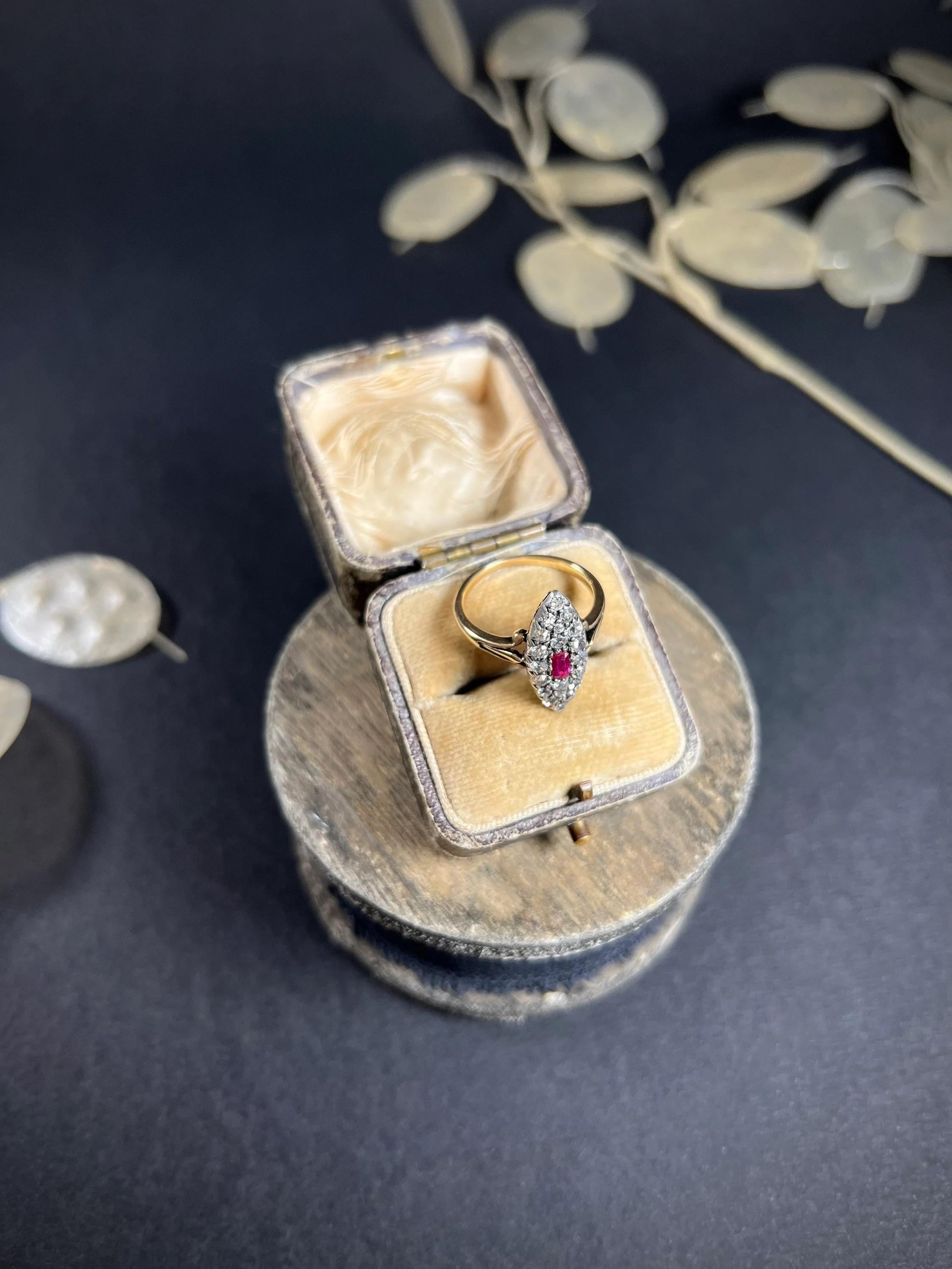 Antique Victorian 18ct Gold Ruby & Diamond Marquise Ring For Sale 4