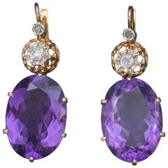 Antique Victorian 18ct Rose Gold Amethyst Earrings 16ct of Amethyst, circa 1900