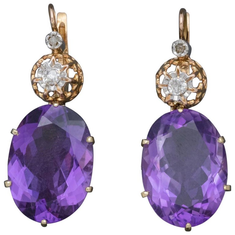 Antique Victorian 18ct Rose Gold Amethyst Earrings 16ct of Amethyst, circa 1900 For Sale at 1stdibs