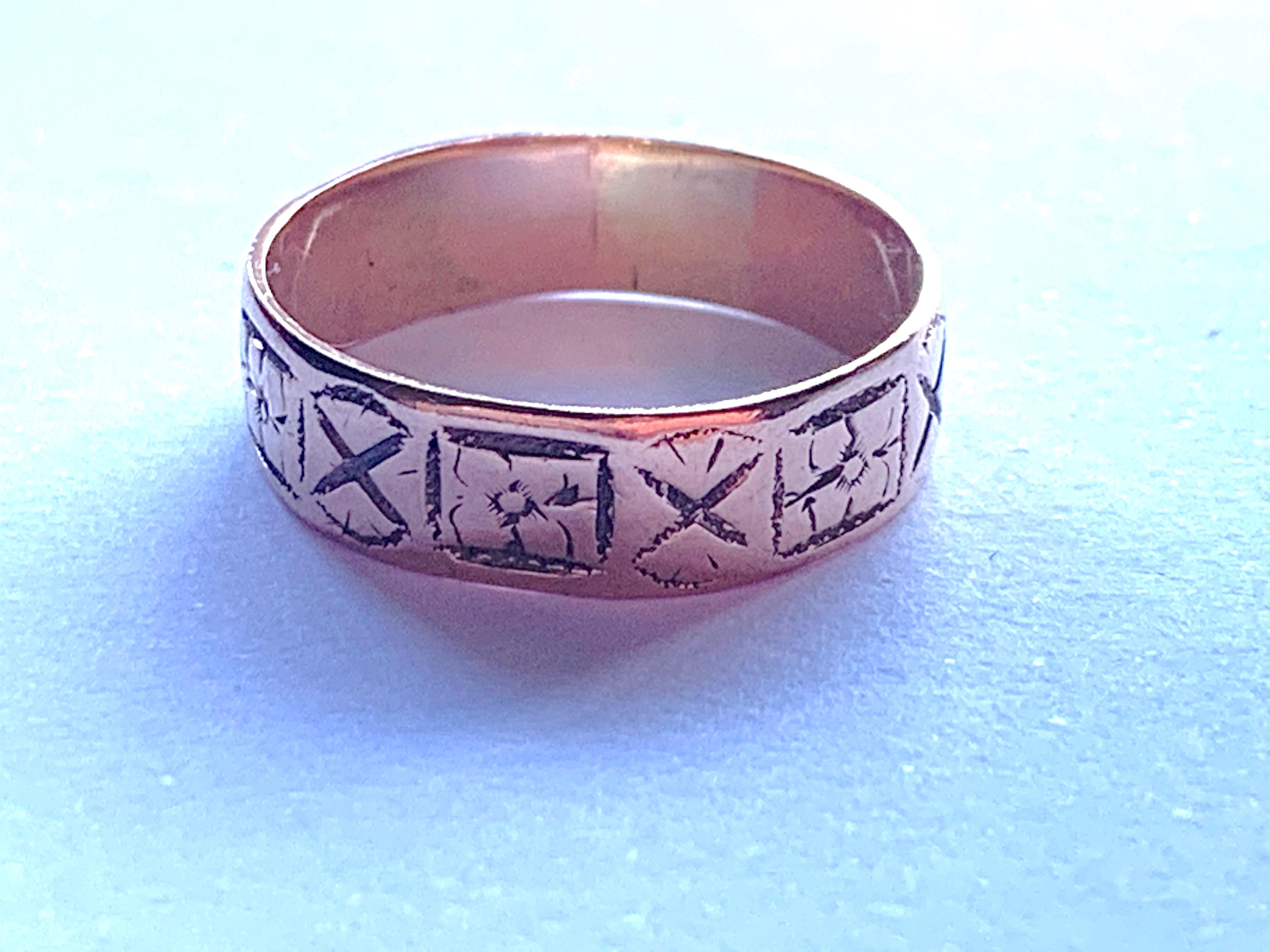 18ct Rose Gold Ring 
Antique Victorian Hand etched design 
Fully Hallmarked Dated 1881
By S.Brothers 
Size U.S 6 1/2
        U.K N
