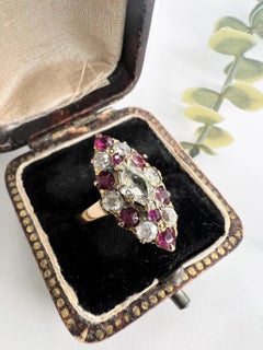 Antique Victorian 18ct Rose Gold Ruby & Diamond Marquise Navette Ring