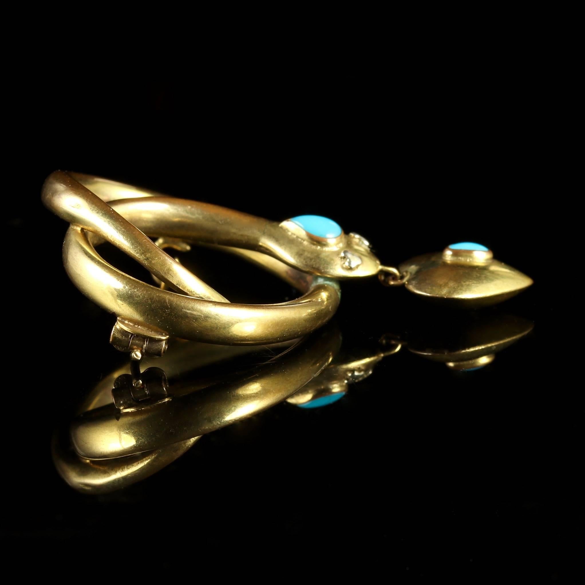 Antique Victorian 18 Carat Snake Turquoise Brooch In Excellent Condition In Lancaster, Lancashire
