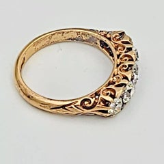 Antique Victorian 18ct Solid Gold, Carved Half Hoop Five Stone Diamond Ring