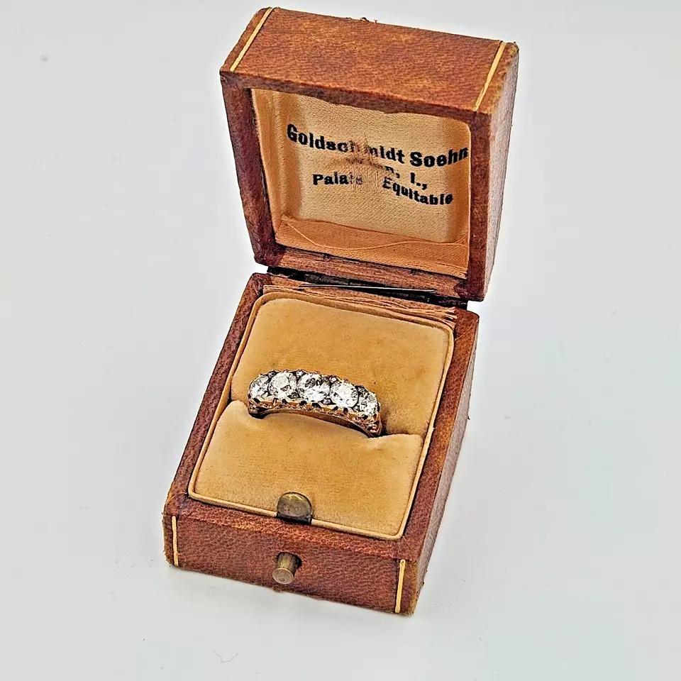 Women's Antique Victorian 18ct Solid Gold, Carved Half Hoop Five Stone Diamond Ring For Sale