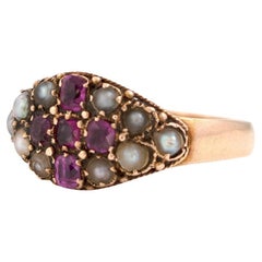Vintage Victorian 18ct Split Pearl Ruby Cross Ring