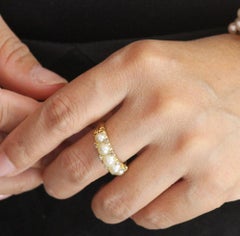 Antique Victorian 18ct yellow gold, cultured pearl and diamond crystal ring