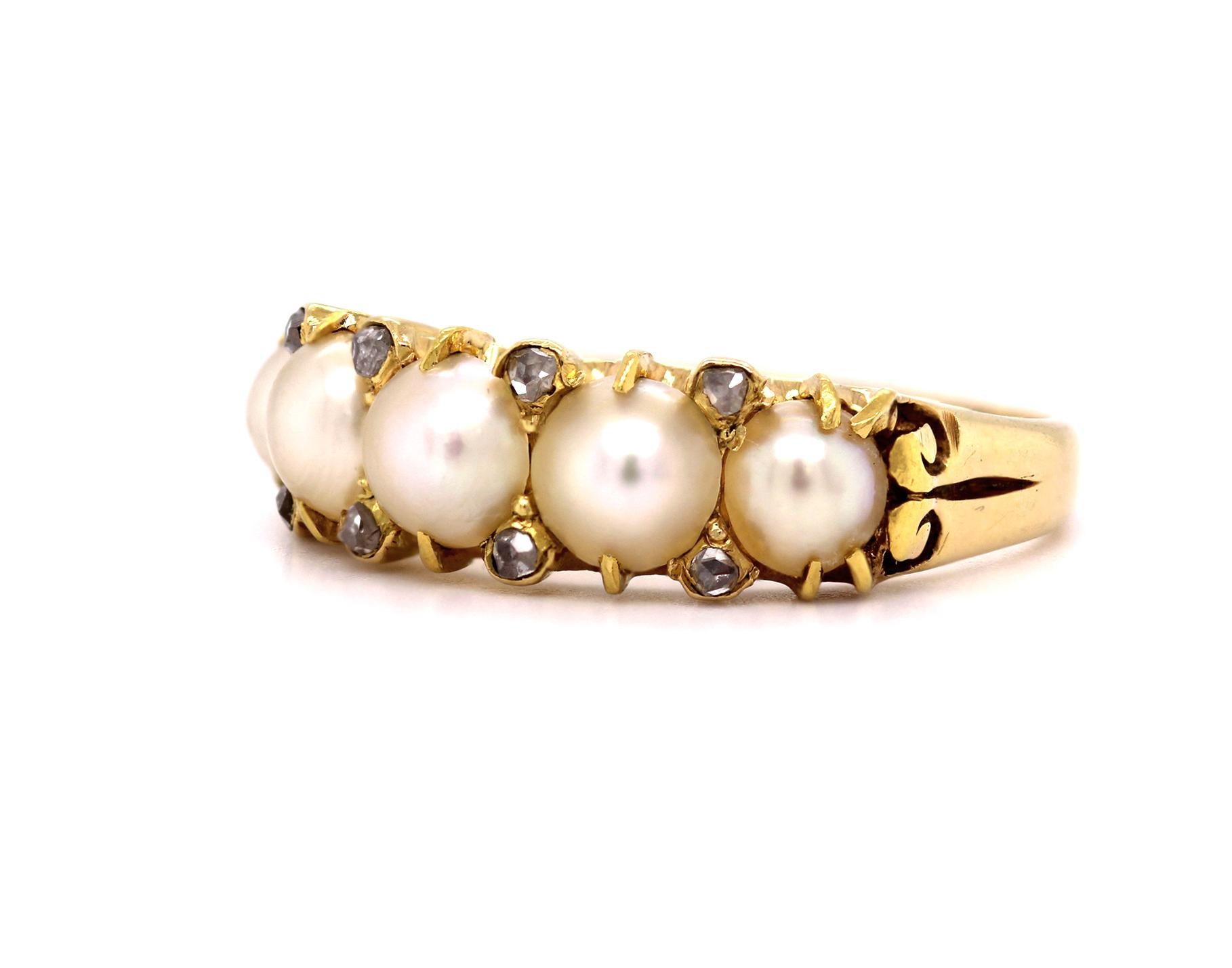 Women's Antique Victorian 18ct yellow gold, cultured pearl and diamond crystal ring For Sale
