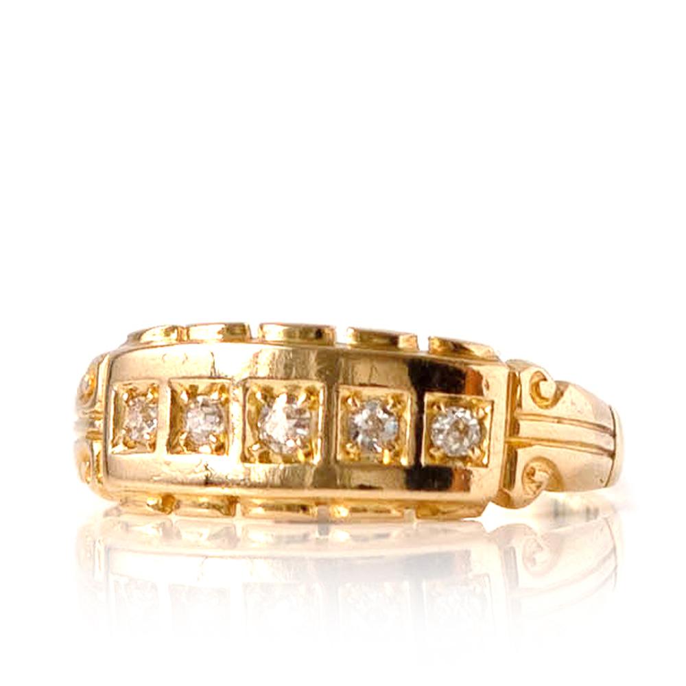Bague victorienne ancienne en or jaune 18 carats avec diamants Bon état - En vente à London, GB