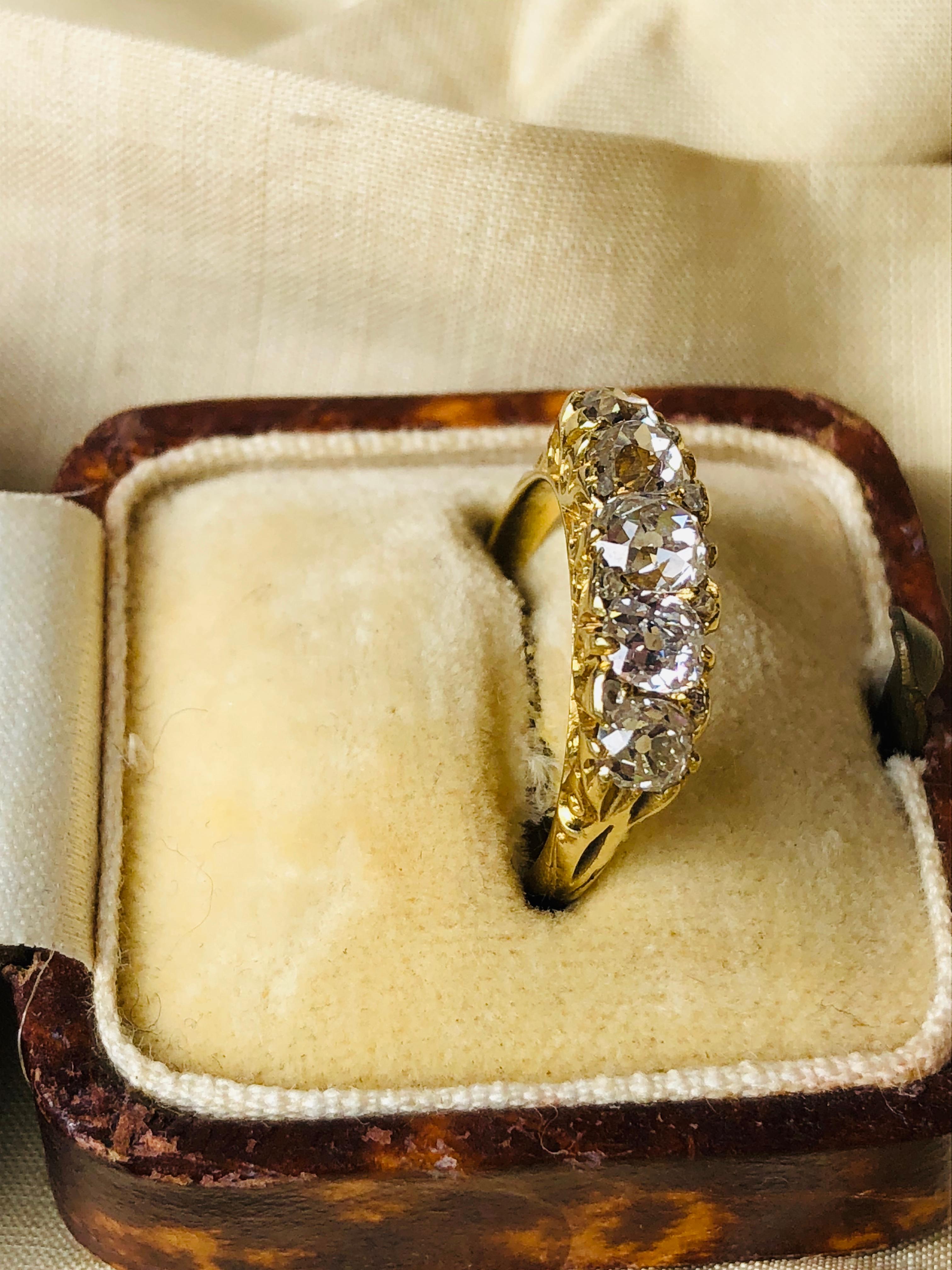 Old Mine Cut Antique, Victorian, 18 Carat Yellow Gold, Old Cut Diamond Half Hoop Ring
