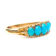 Antique, Victorian, 18 Carat Yellow Gold, Turquoise and Diamond Half Hoop Ring