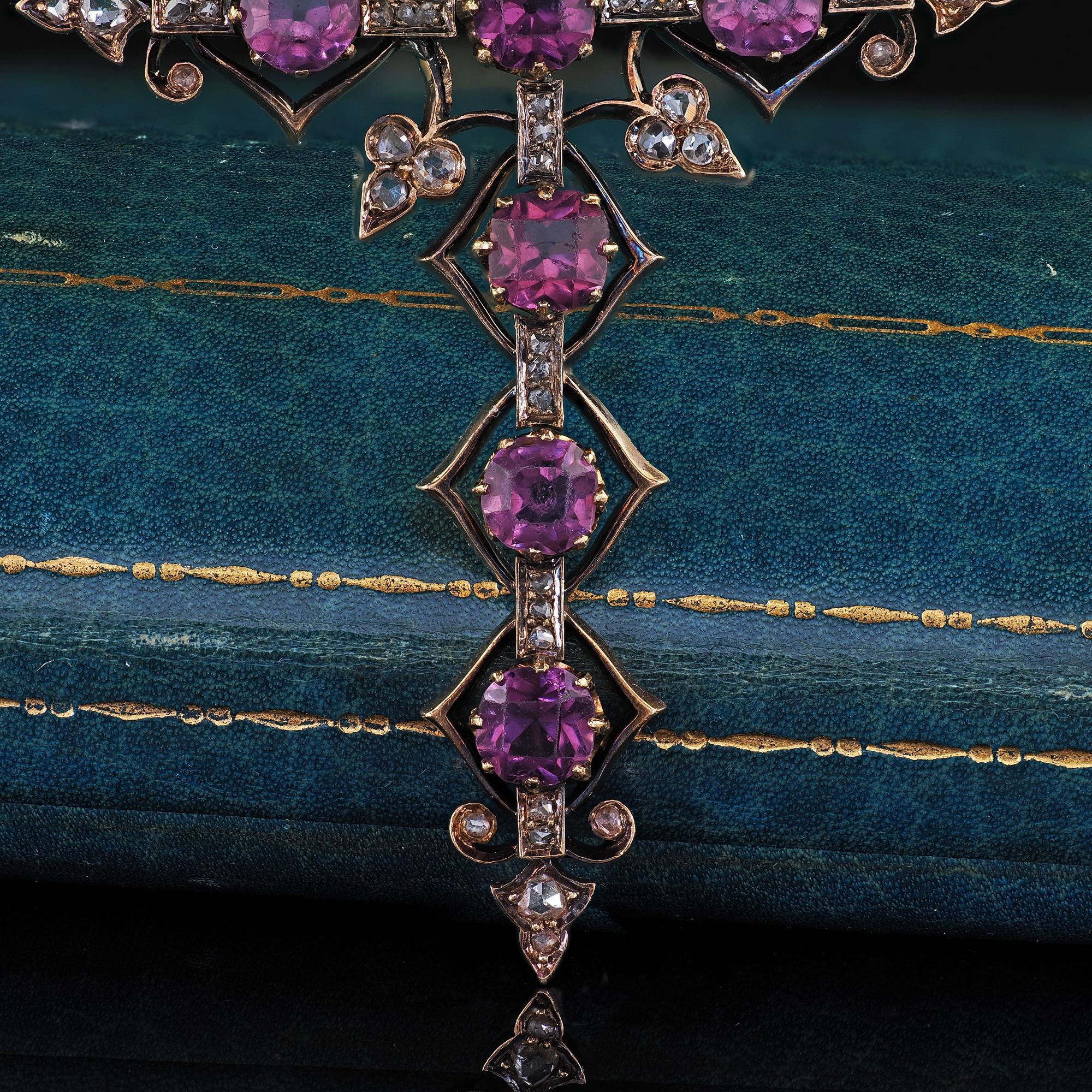Antique Victorian 18K/14K Yellow Gold Old Cut Diamond and Amethyst Cross Pendant For Sale 2