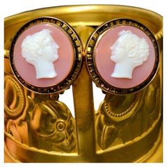 Antiquities Victorian 18K Carnelian Hardstone Cameo Clip On Huggie Earrings