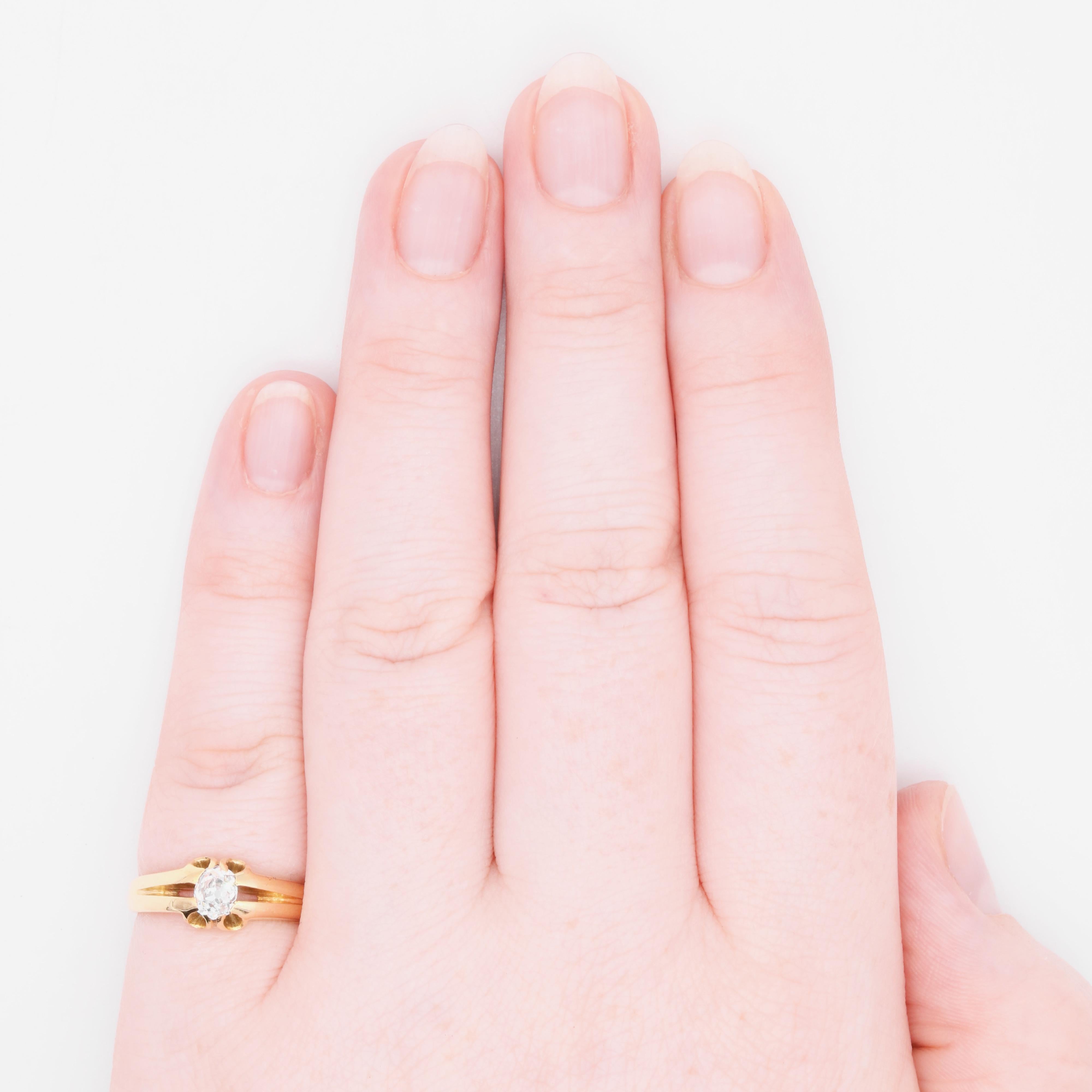 Antique Victorian 18K Gold 0.54ct Old Mine Cut Diamond Solitaire Belcher Ring For Sale 6
