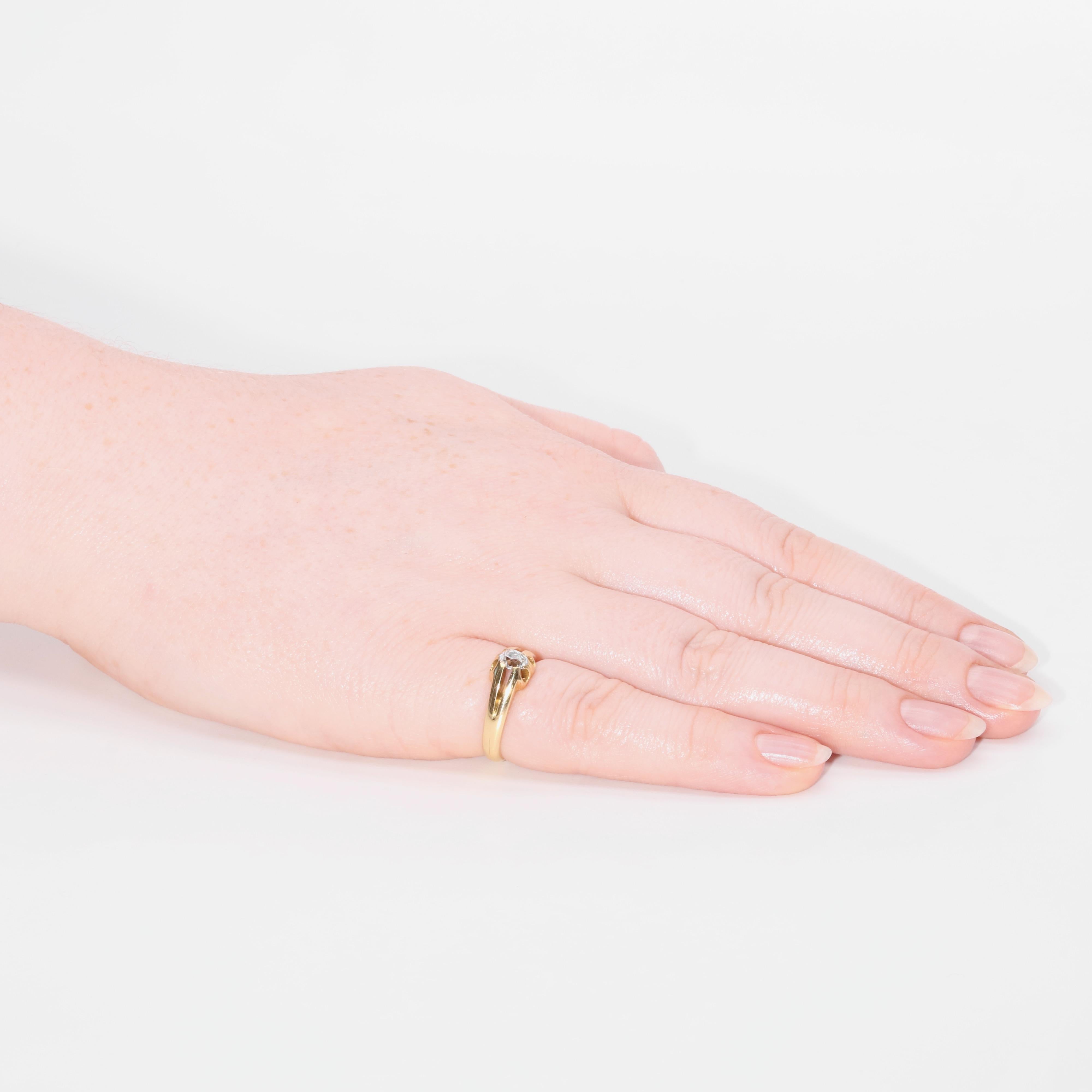 A Victorian diamond, and yellow gold ring, comprising one cushion-shaped old mine cut diamond, set in 18 karat yellow gold, to an 18 karat yellow gold band. 

This arresting ring is set to the centre with a cushion-shaped old mine cut diamond. The