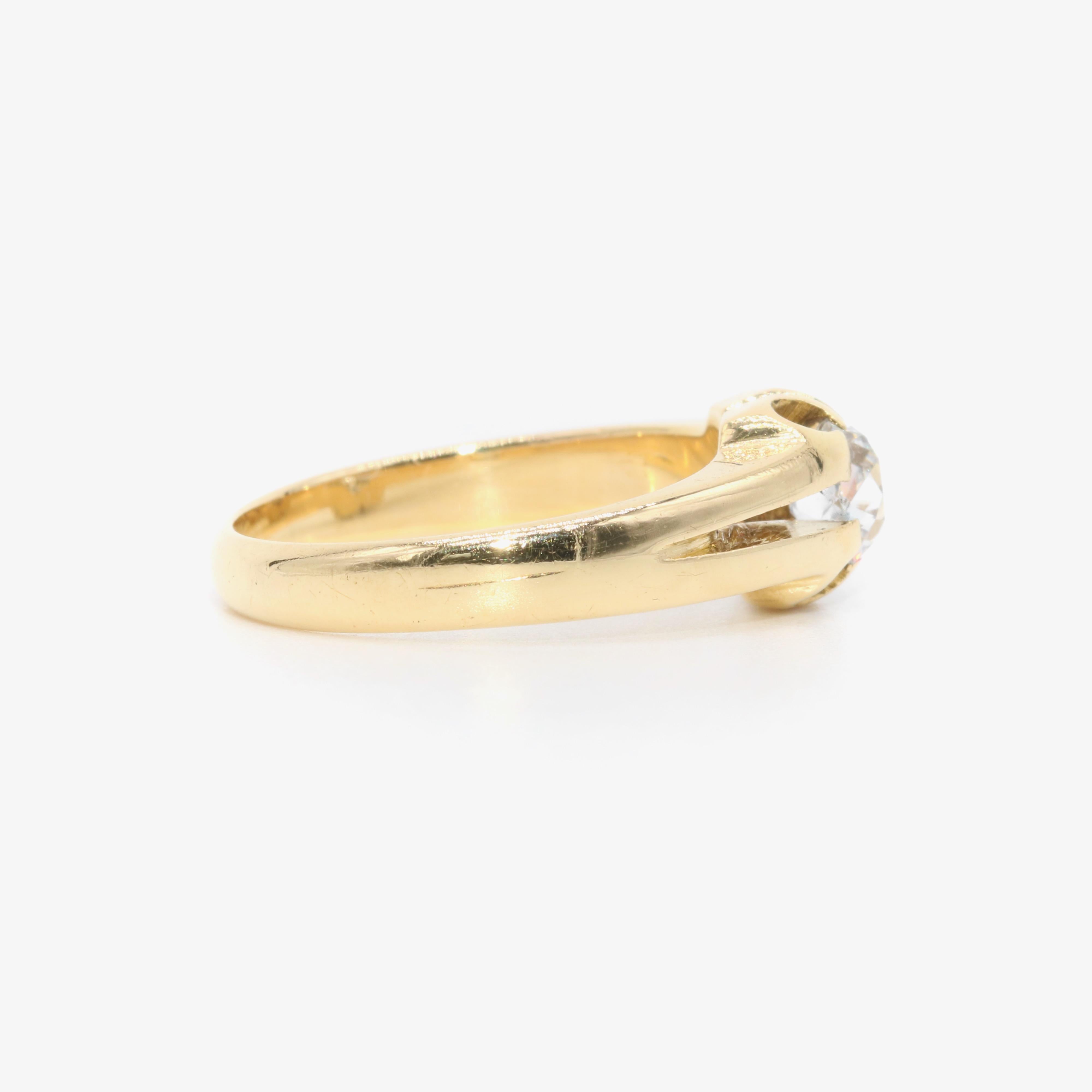 Antique Victorian 18K Gold 0.54ct Old Mine Cut Diamond Solitaire Belcher Ring For Sale 2