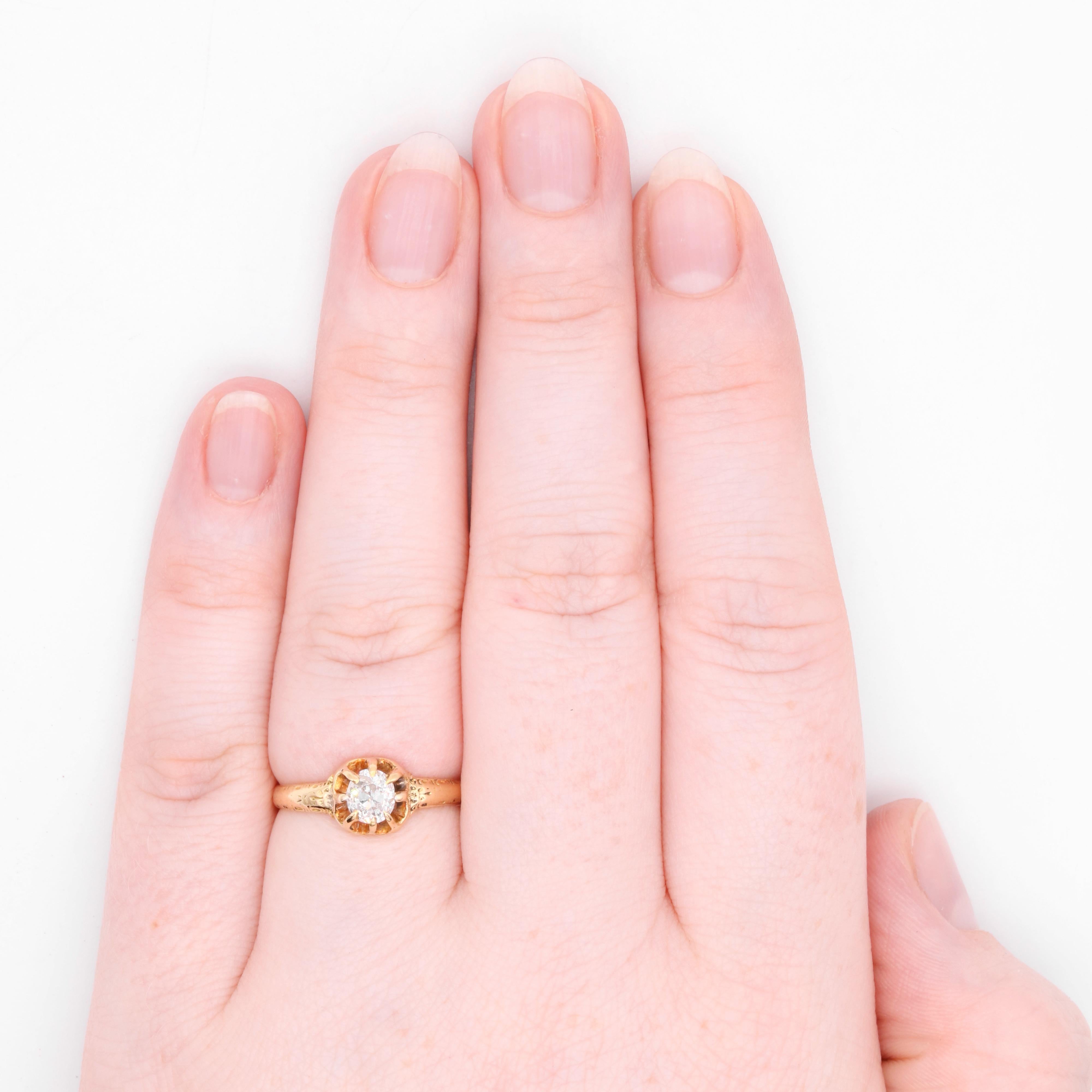 Antique Victorian 18K Gold 0.61ct Old Mine Cut Diamond Belcher Solitaire Ring For Sale 6