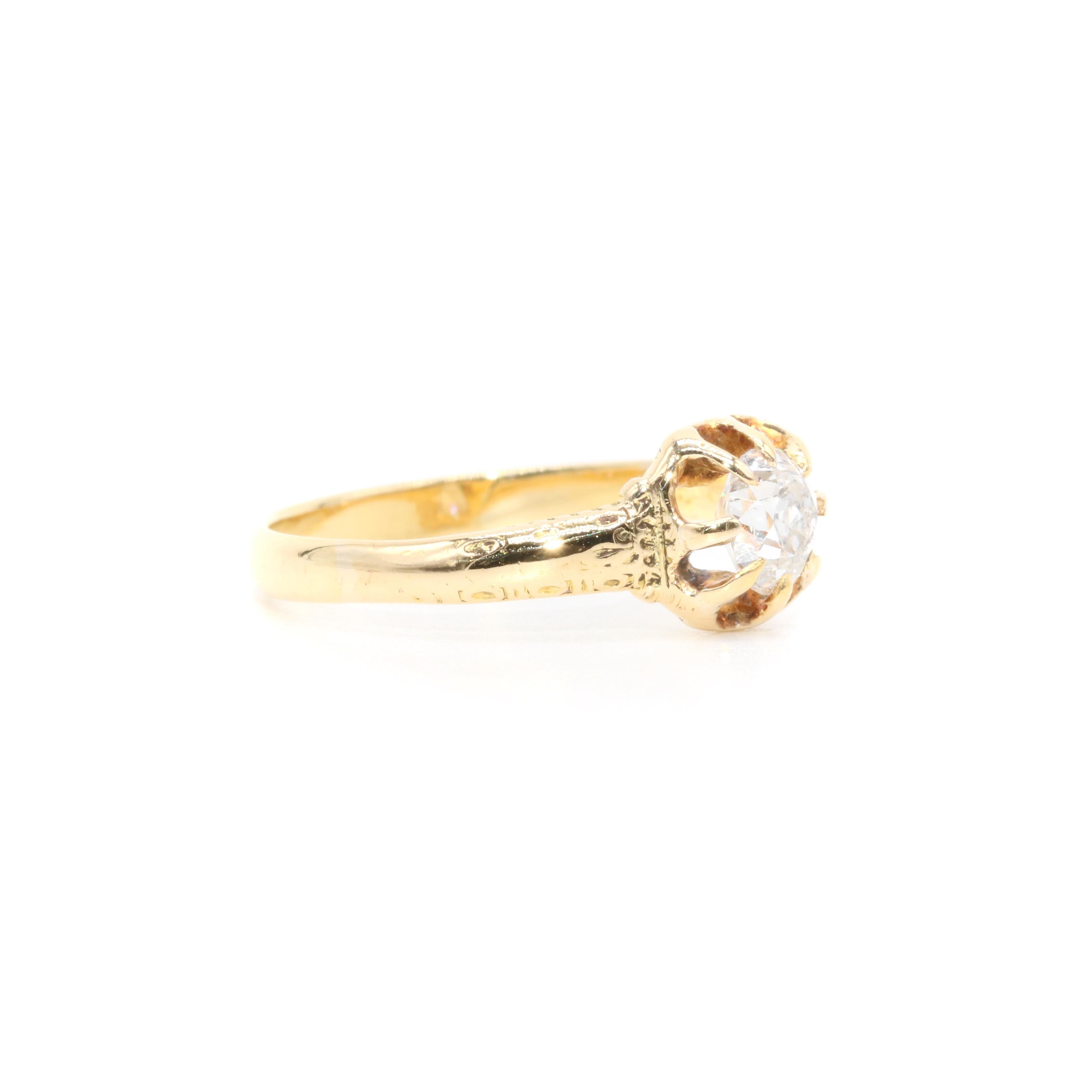 Antique Victorian 18K Gold 0.61ct Old Mine Cut Diamond Belcher Solitaire Ring For Sale 1