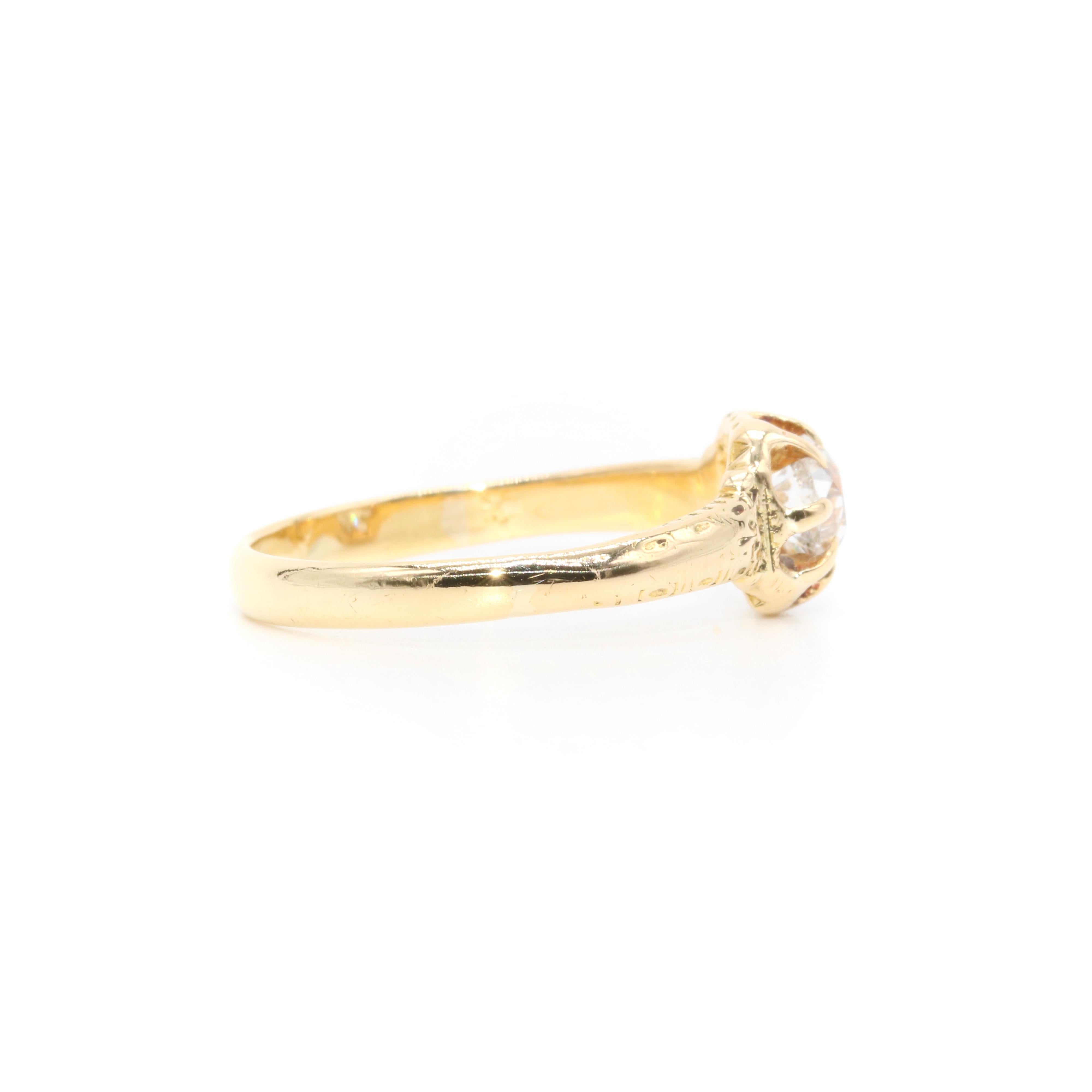 Antique Victorian 18K Gold 0.61ct Old Mine Cut Diamond Belcher Solitaire Ring For Sale 2