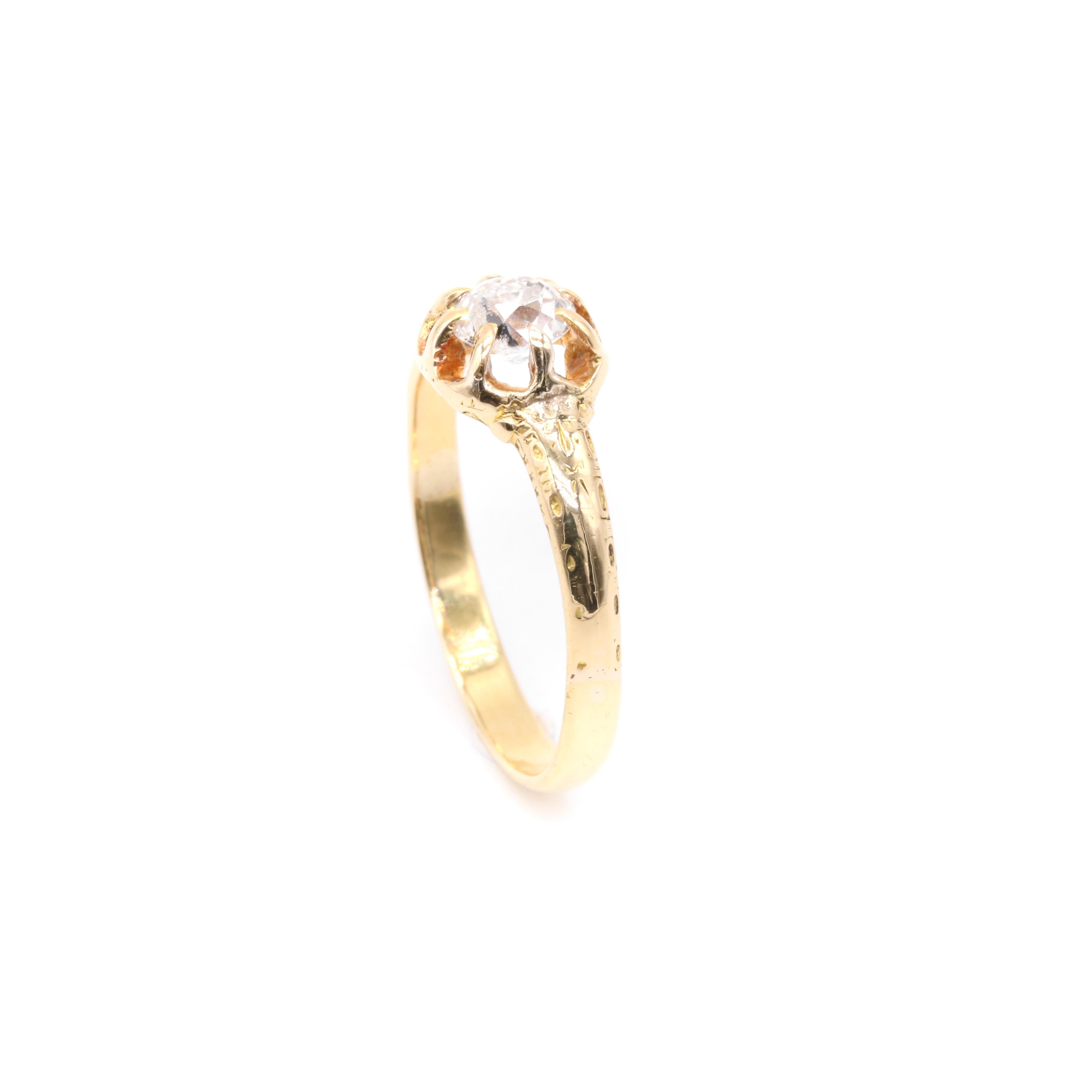 Antique Victorian 18K Gold 0.61ct Old Mine Cut Diamond Belcher Solitaire Ring For Sale 4