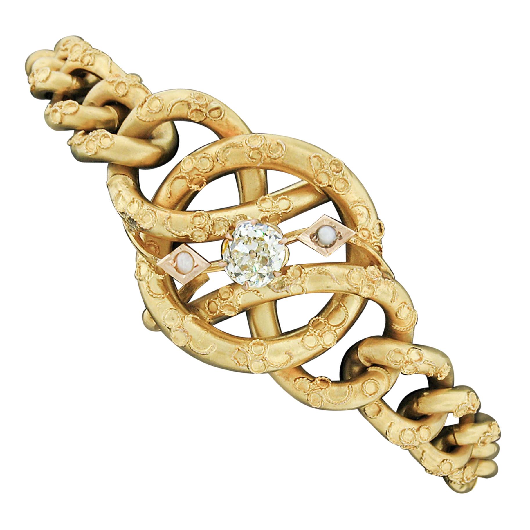 Antique Victorian 18k Gold 0.76ct GIA Mine Cut Diamond Curb Link Chain Bracelet