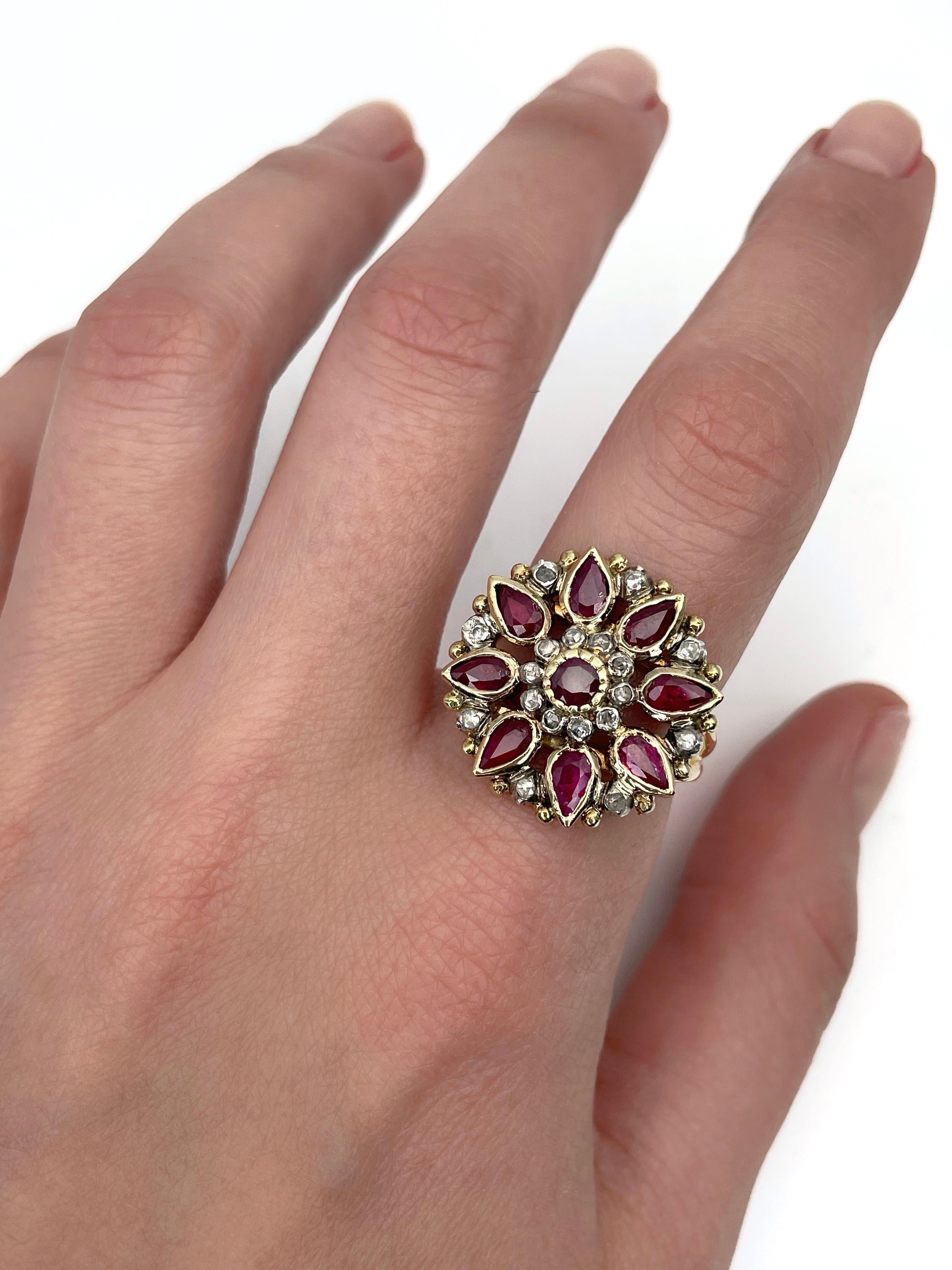 Victorian 18 Karat Gold 2.14 Carat Ruby 0.27 Carat Rose Cut Diamond Ring 2