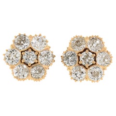Antique Victorian 18k Gold 2.38ctw Old Diamond Flower Cluster Stud Earrings