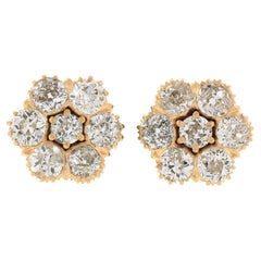 Antike viktorianische 18k Gold 2,38 Karat alte Diamant-Blumen-Cluster-Ohrstecker