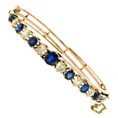 Antique Victorian 18k Gold 4.60ct No Heat GIA Sapphire 
Diamond Bangle Bracelet