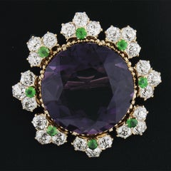 Antique Victorian 18k Gold Amethyst Demantoid Garnets Old Diamond Brooch Pendant