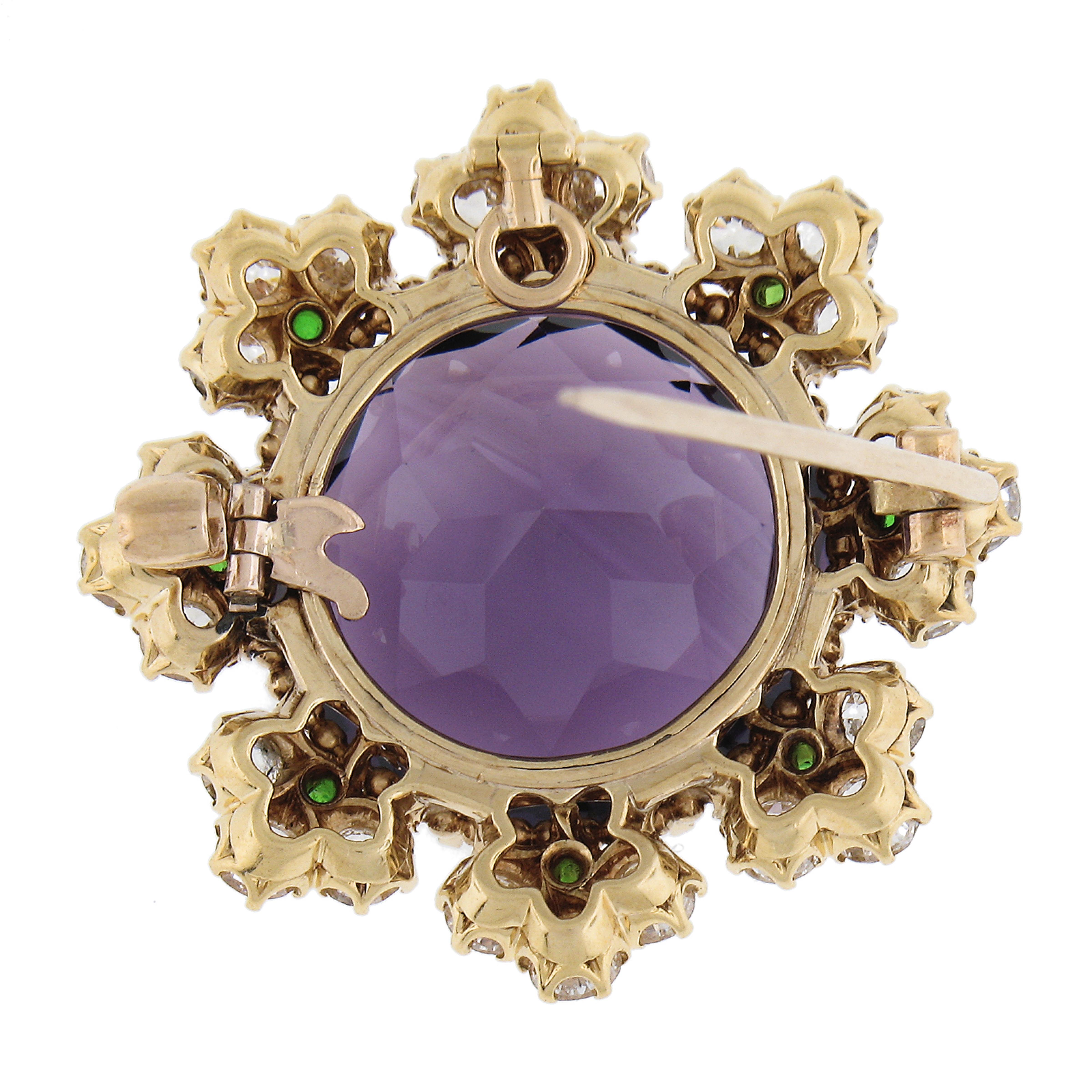 Antiguo Victoriano 18k Oro Amatista Demantoide Granates Antiguo Diamante Broche Colgante en Excelente estado para la venta en Montclair, NJ