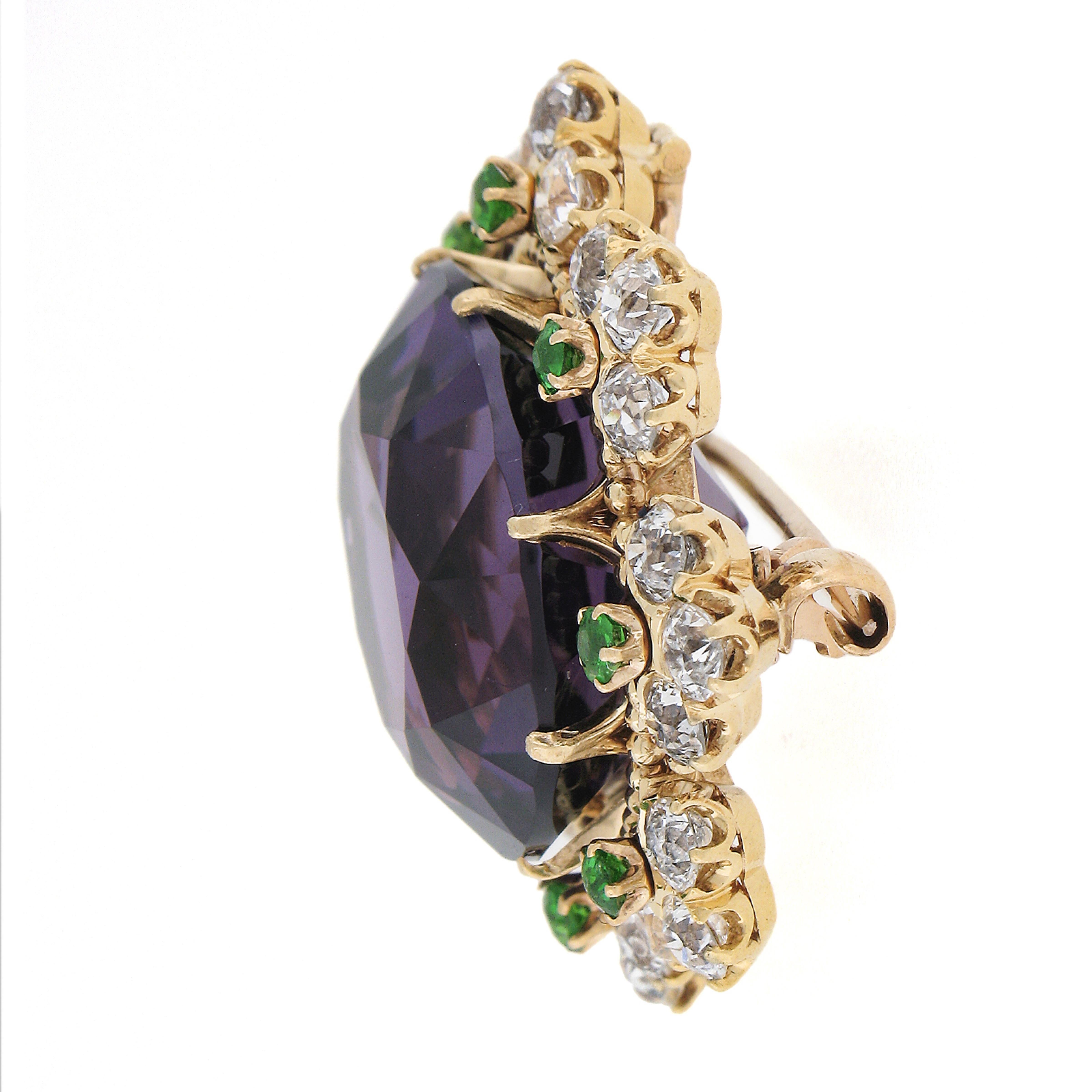 De las mujeres Antiguo Victoriano 18k Oro Amatista Demantoide Granates Antiguo Diamante Broche Colgante en venta