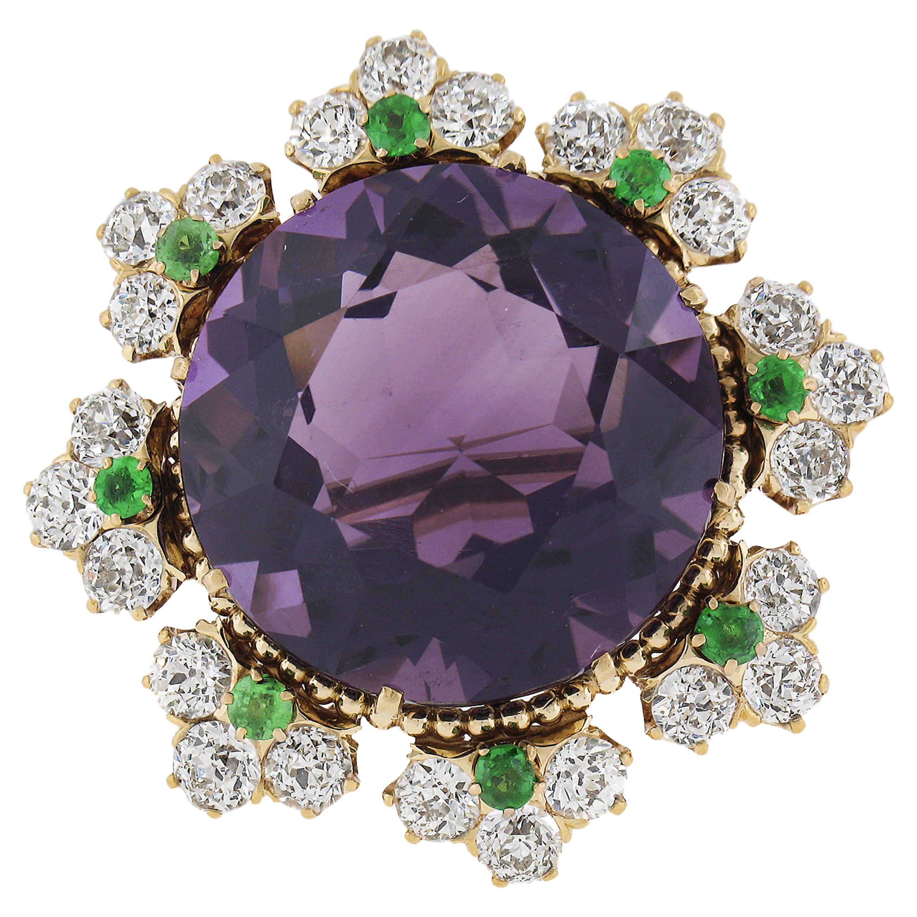 Antiguo Victoriano 18k Oro Amatista Demantoide Granates Antiguo Diamante Broche Colgante en venta