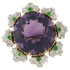 Antique Victorian 18k Gold Amethyst Demantoid Garnets Old Diamond Brooch Pendant
