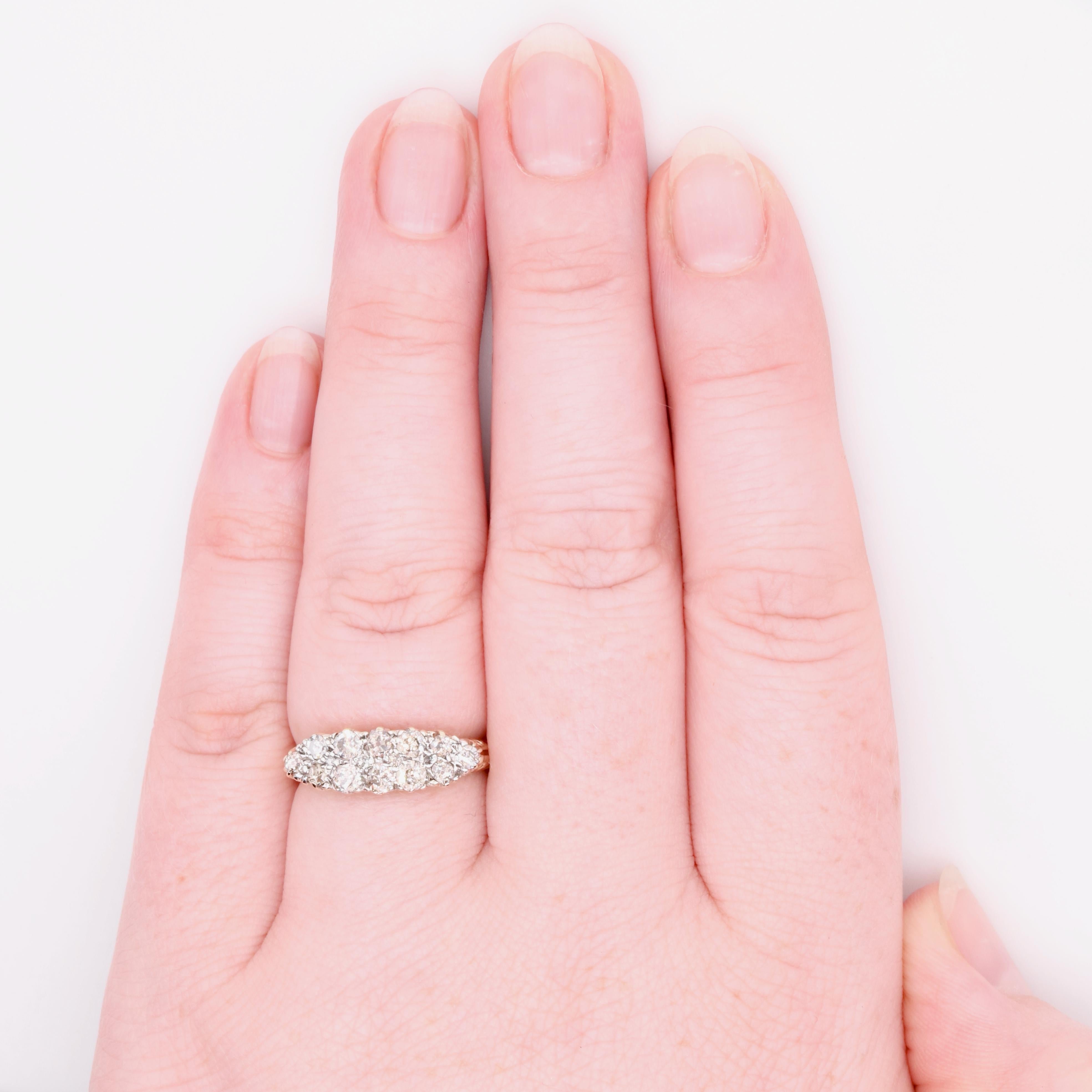 Antique Victorian 18K Gold and Silver 0.85ctw Old Cut Diamond Double Row Ring For Sale 5