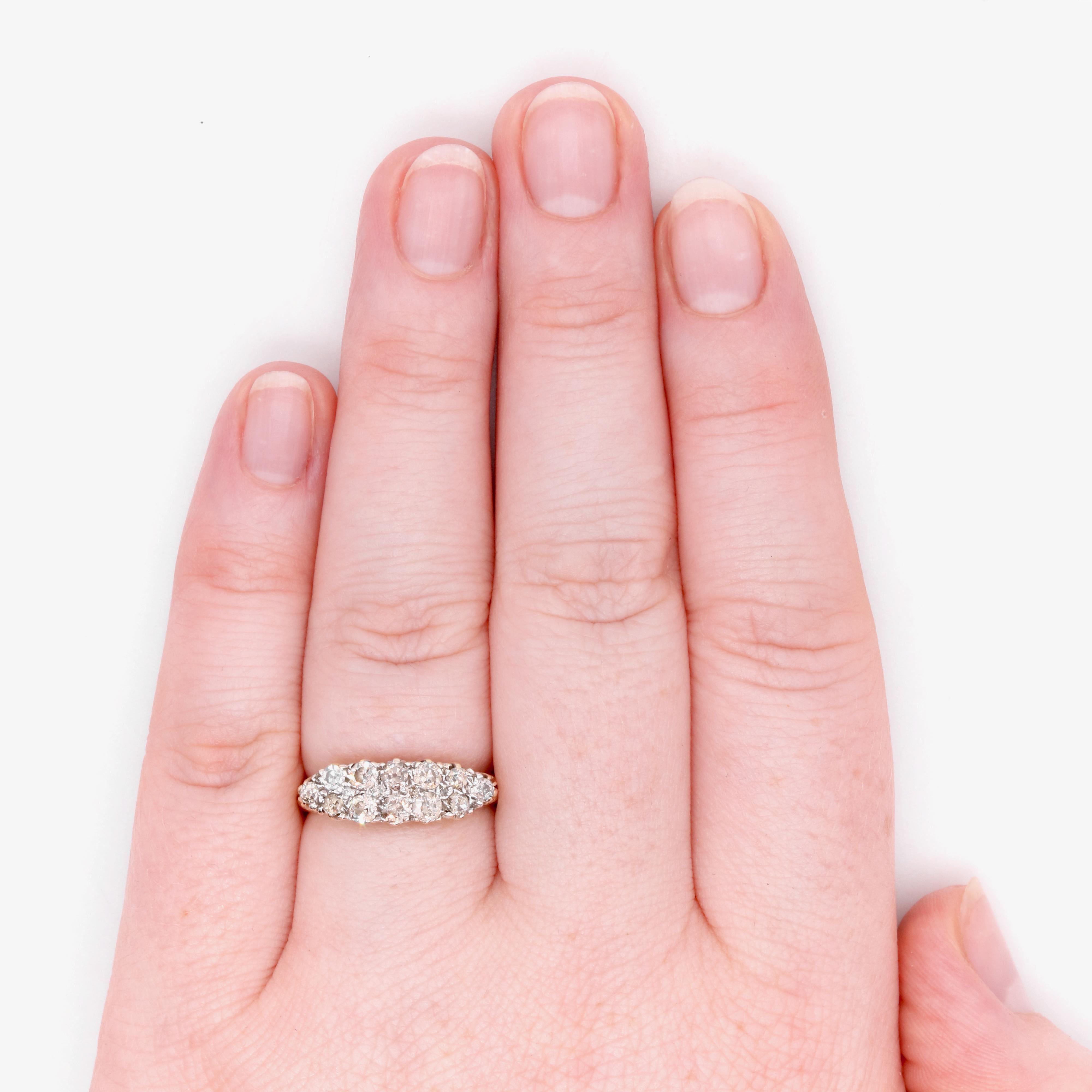 An antique diamond, silver, and yellow gold ring, comprising sixteen old cut diamonds, in silver and 18 karat yellow gold. 

My favourite thing about this Antique 18K Yellow Gold and Silver 2 Row Diamond Ring, is the sparkling diamonds. What’s