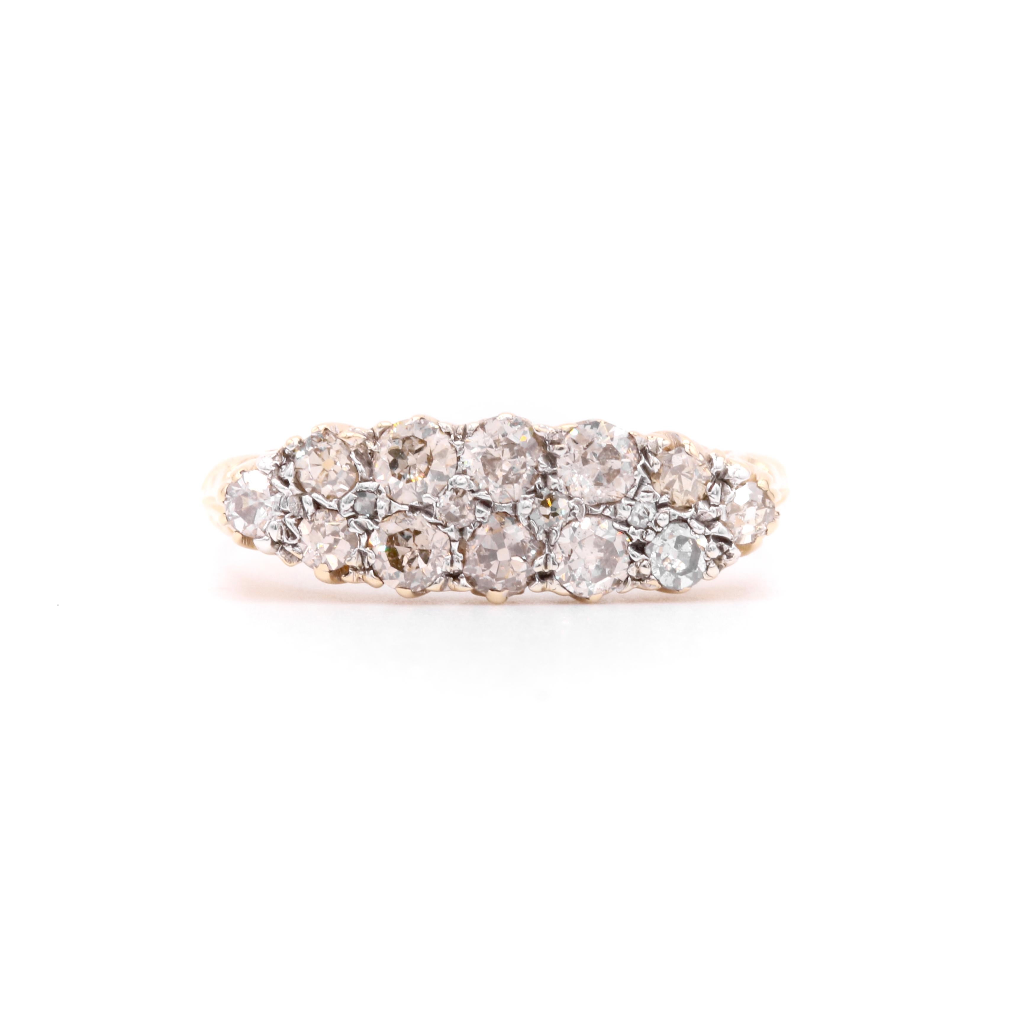Antique Victorian 18K Gold and Silver 0.85ctw Old Cut Diamond Double Row Ring In Good Condition For Sale In Staines-Upon-Thames, GB