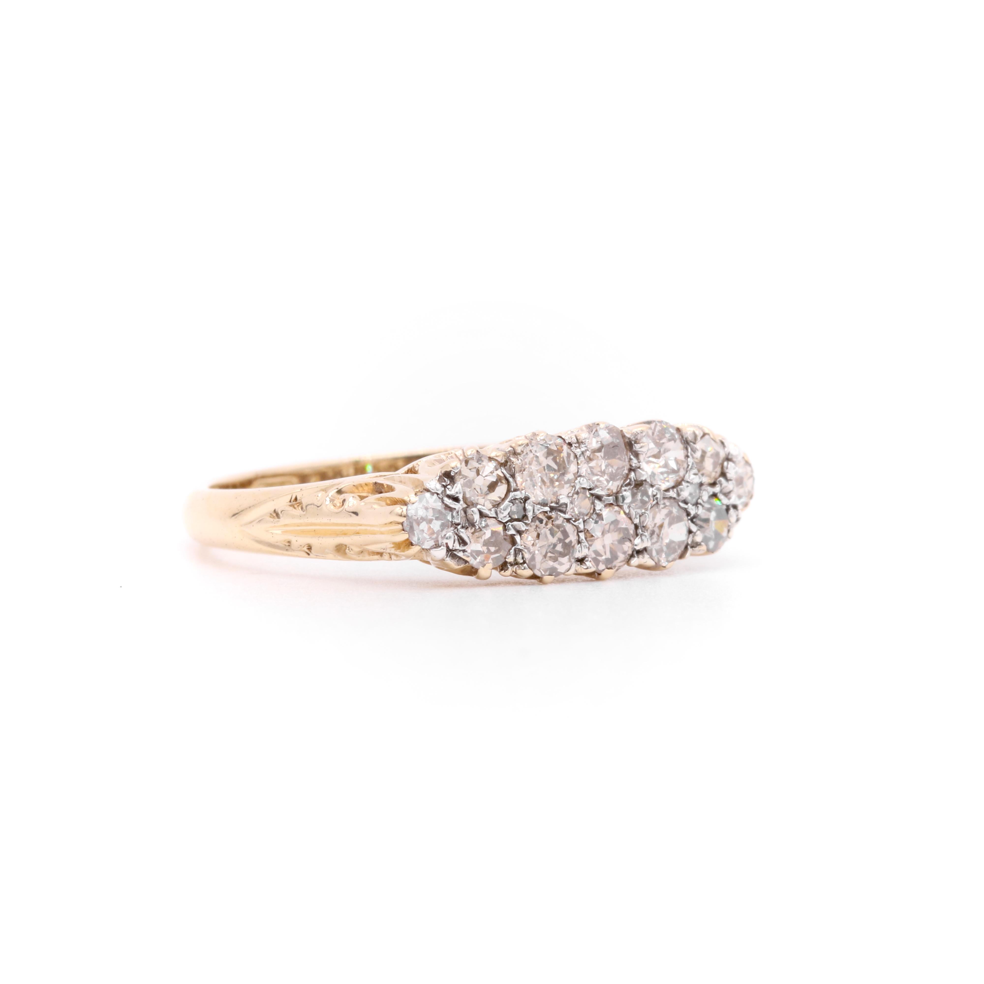 Women's or Men's Antique Victorian 18K Gold and Silver 0.85ctw Old Cut Diamond Double Row Ring For Sale