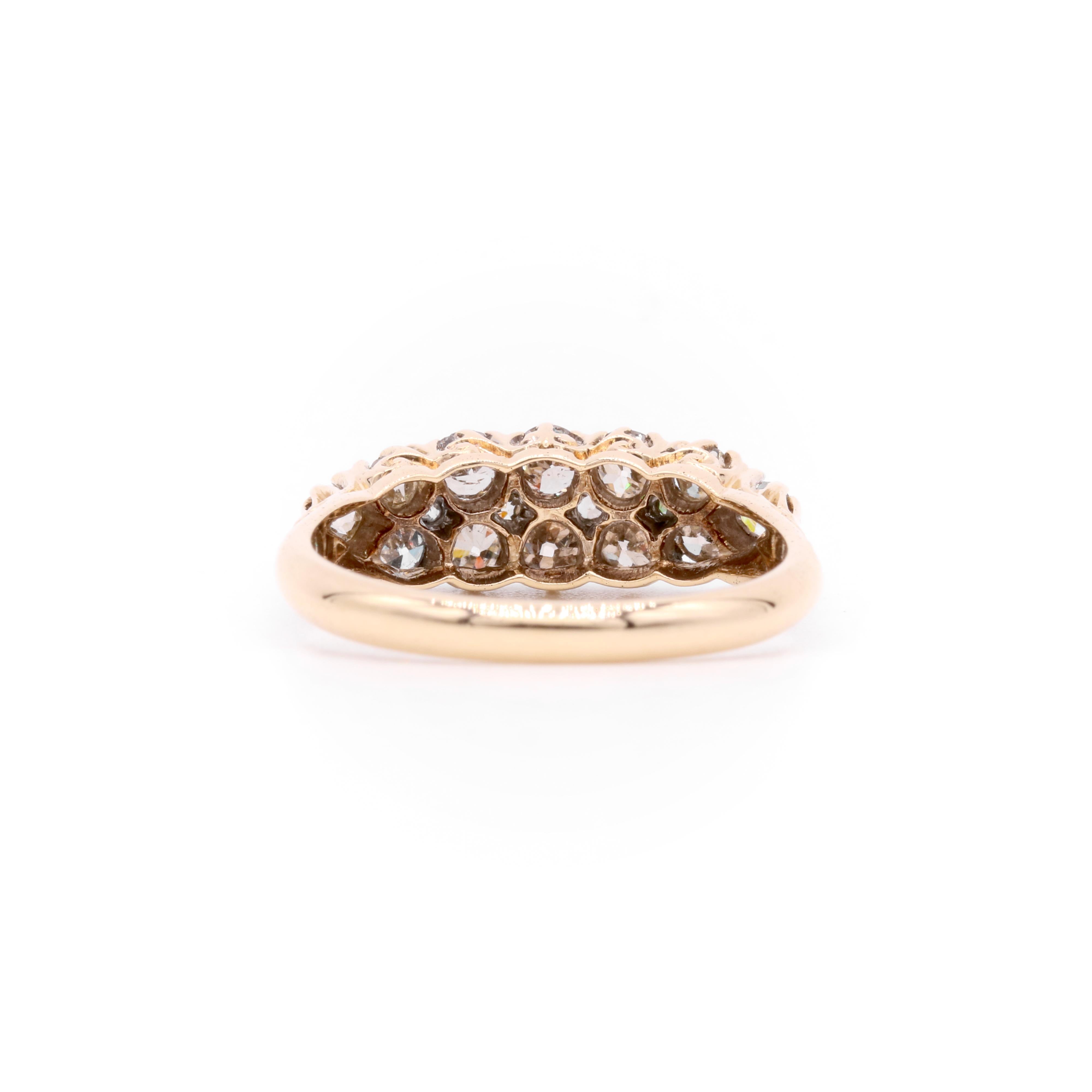 Antique Victorian 18K Gold and Silver 0.85ctw Old Cut Diamond Double Row Ring For Sale 2