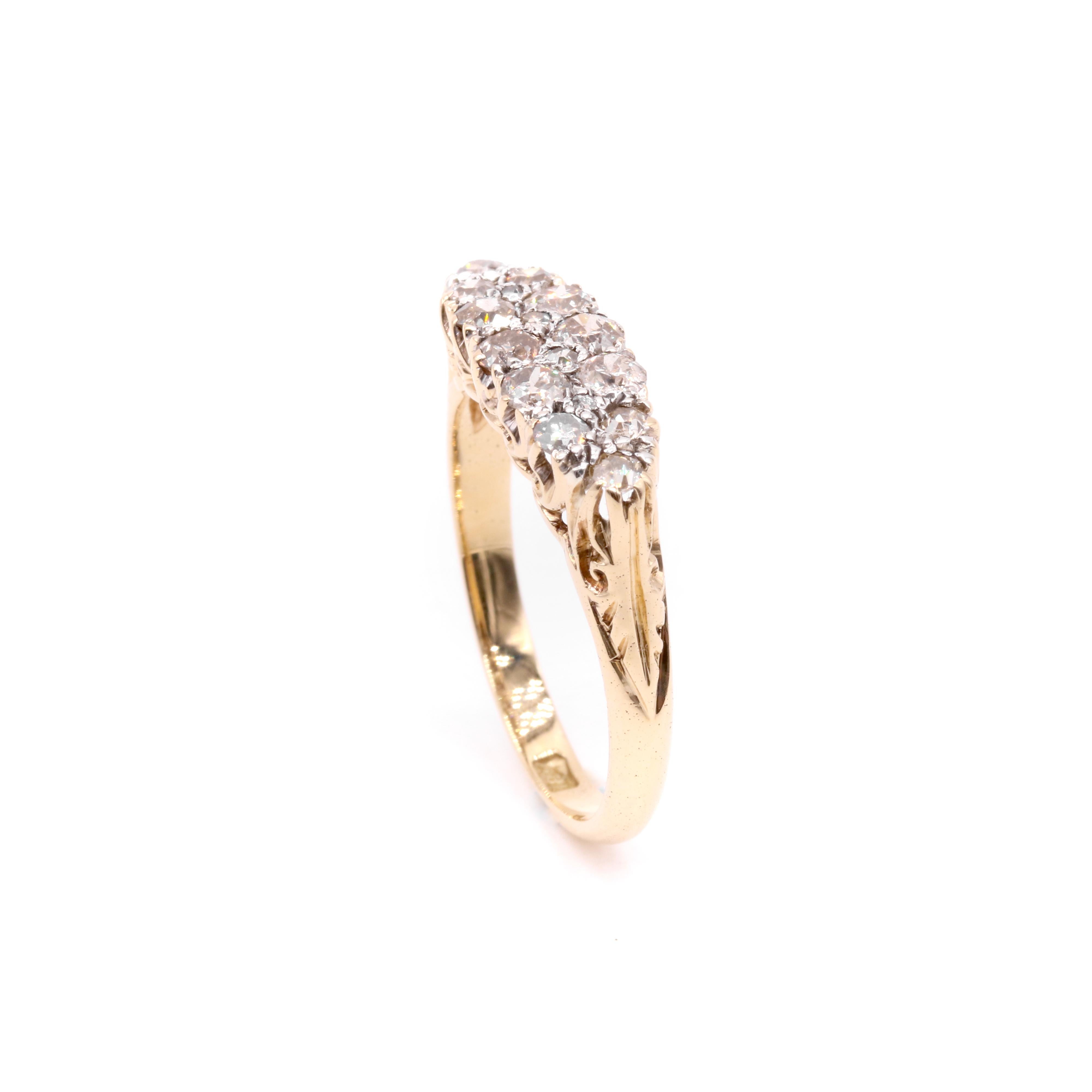 Antique Victorian 18K Gold and Silver 0.85ctw Old Cut Diamond Double Row Ring For Sale 3