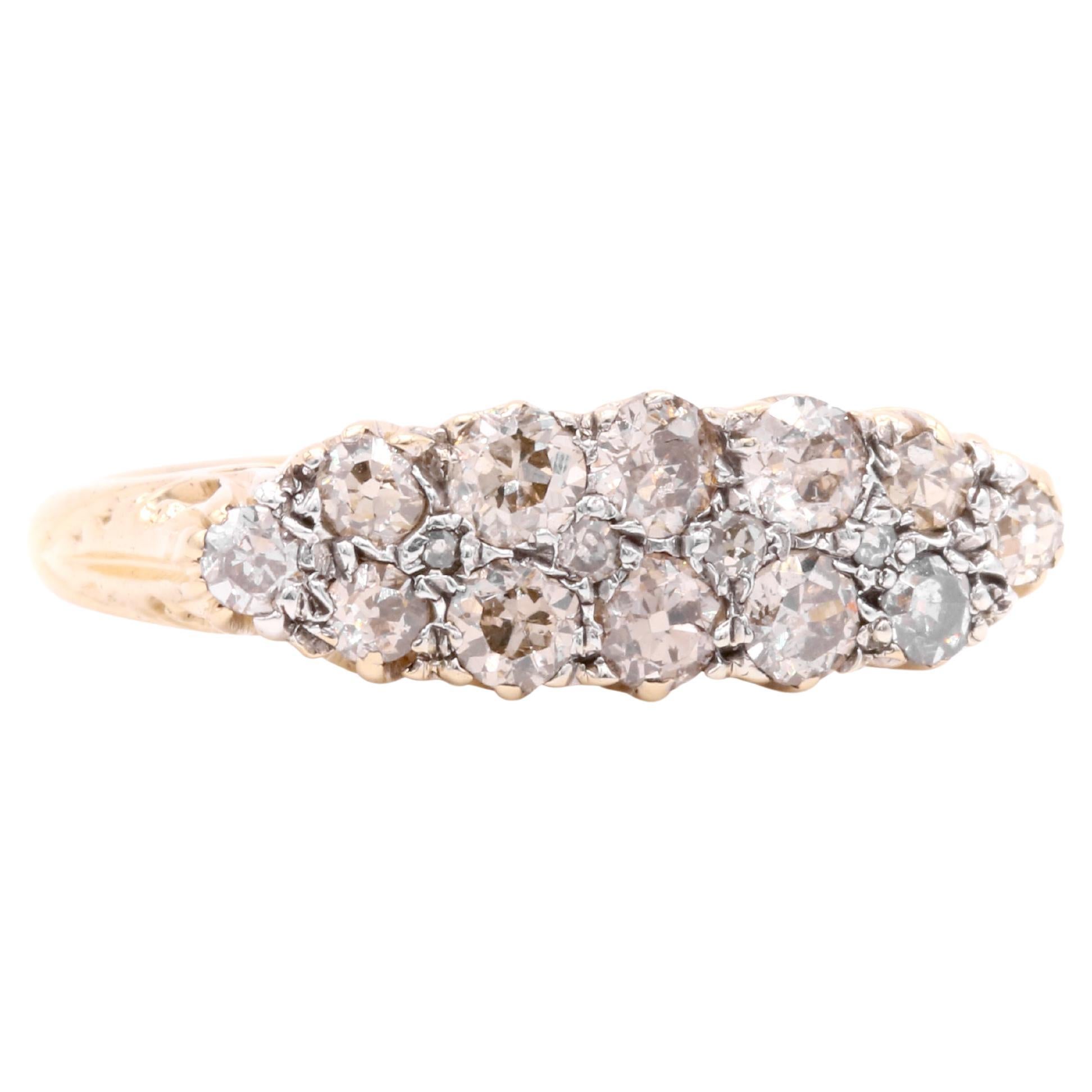 Antique Victorian 18K Gold and Silver 0.85ctw Old Cut Diamond Double Row Ring For Sale