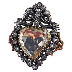 Antique Victorian 18K Gold and Silver Heart Shaped Citrine Diamond Cocktail Ring Antique Victorian 18K Gold and Silver Heart Shaped Citrine Diamond Cocktail Ring