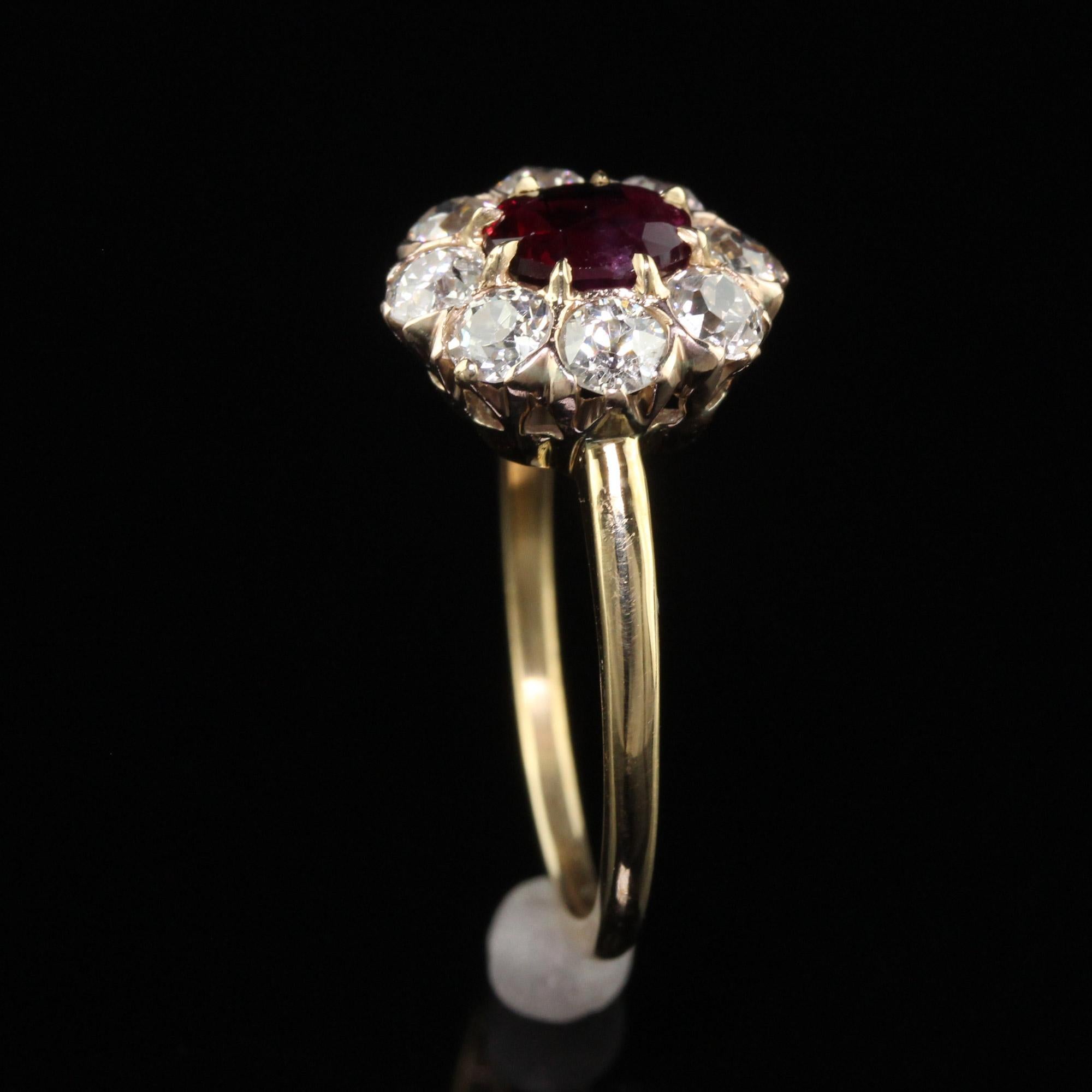 Antique Victorian 18K Gold Burma Ruby Diamond Cluster Engagement Ring - GIA 3