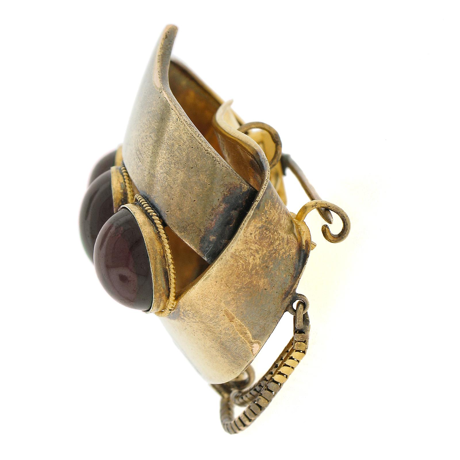 Pendentif broche/écharpe victorien ancien en or 18 carats avec grenat cabochon pendant Bon état - En vente à Montclair, NJ